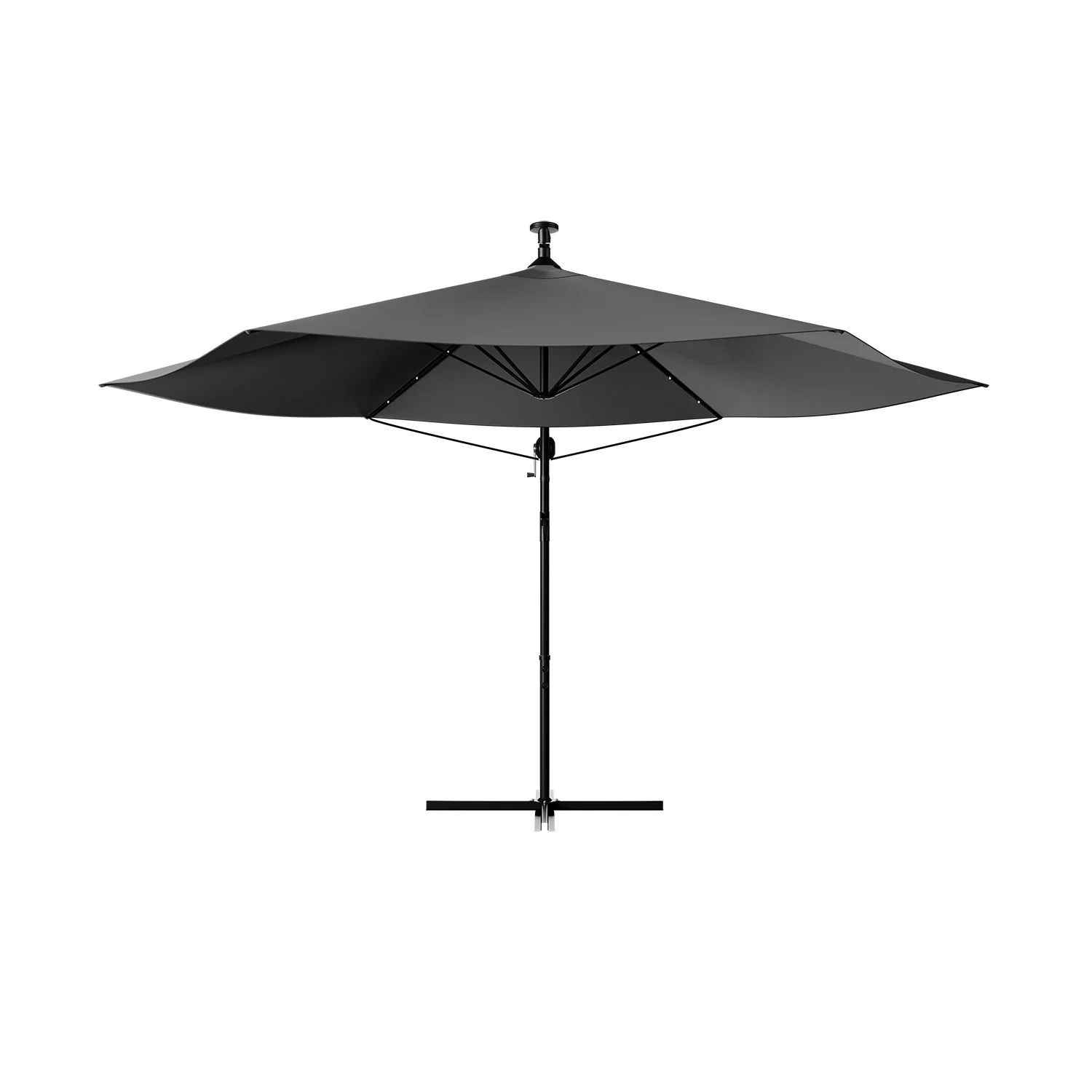 2025 Hangparasol Brazil 3,5 m grijs-cr��me met standaard en handkurbel �C zonbescherming met LED-verlichting