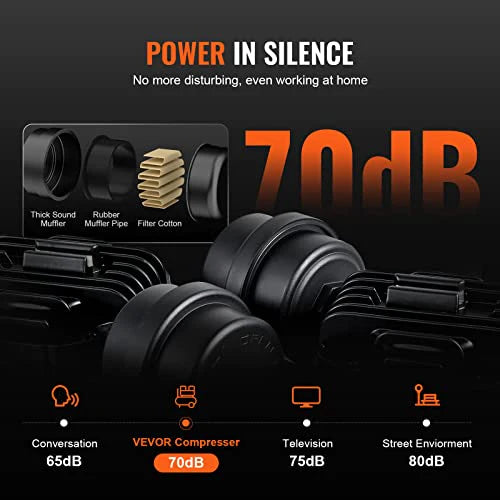 VEVOR 6,3 Gallon Luchtcompressor, 2 HP, 3,35 CFM, Tank en Olievrije Luchtcompressor