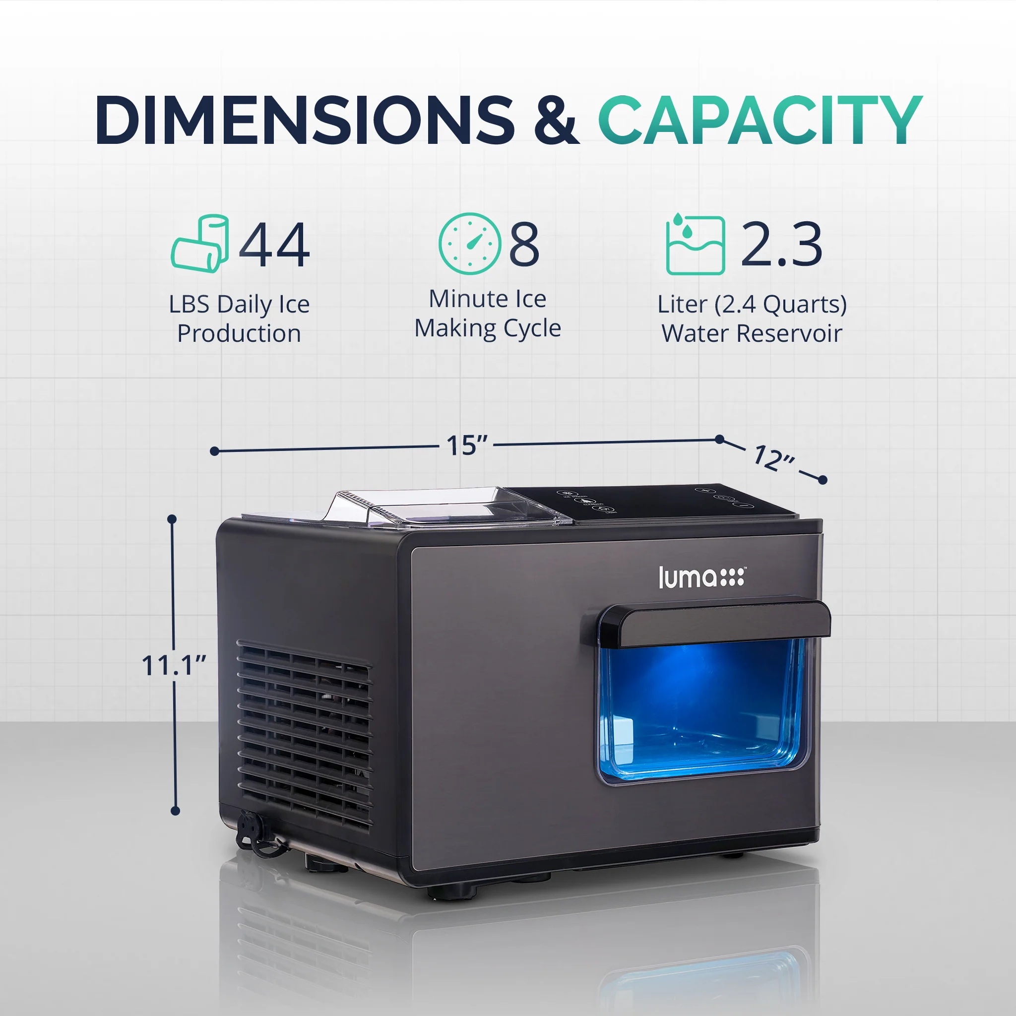 2025 Luma? Bovenblad Ijsmachine, Nugget Ijs, 44 lbs/dag, Zwart Roestvrijstaal