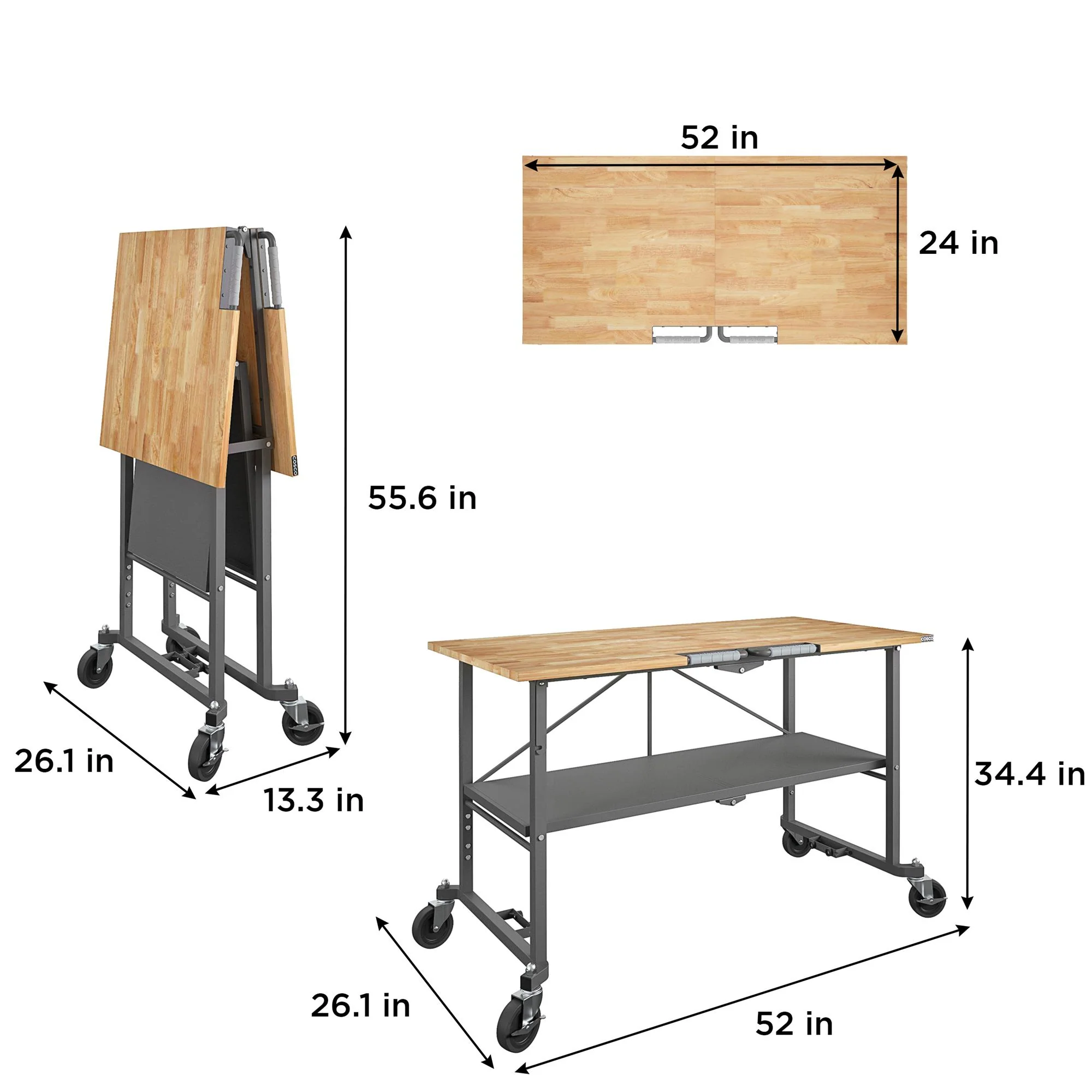 Cosco SmartFold Draagbare Werkbank met Slagersblok / Opklapbare Hulptafel (Grijze Stalen Structuur)