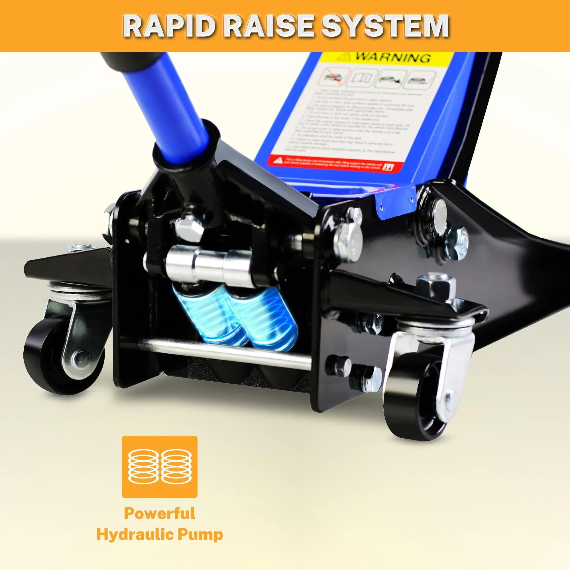 4-Tons hydraulische lage krik, robuuste lage autokrik met dubbele zuigerpomp, hefbereik van 10 tot 53 cm (4