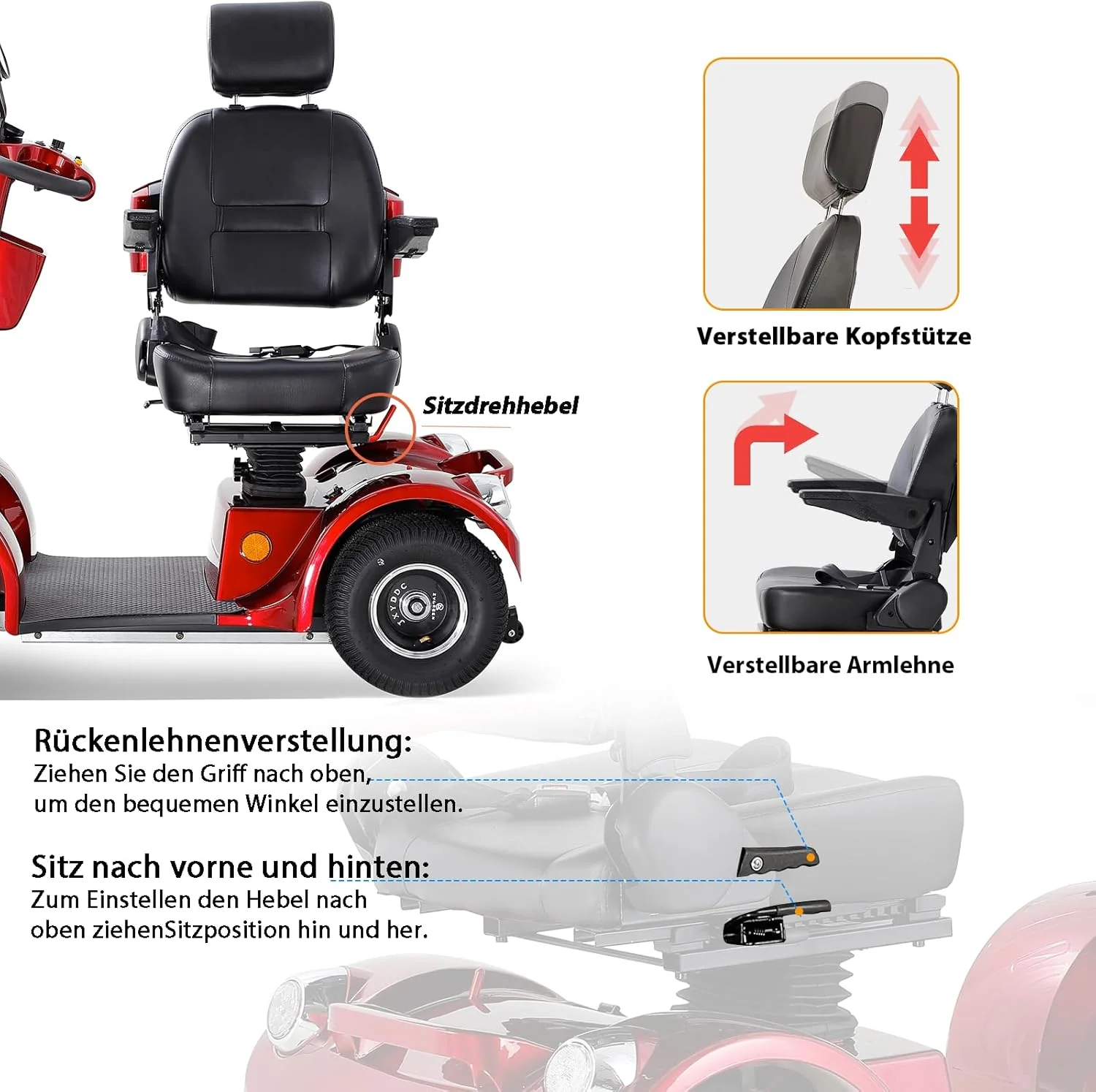 2025 ZVGREEN 4-wiel mobiliteitsscooter voor senioren �C Kapiteinsstoel, max. 15 km/u, ruime opbergruimte, draaibare stoel, elektromagnetische rem