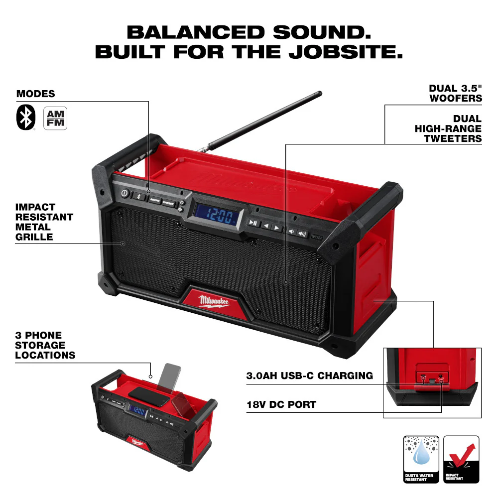2025 Milwaukee 2952-20 Bluetooth Radio M18 18V voor Werkplek - Los Gereedschap