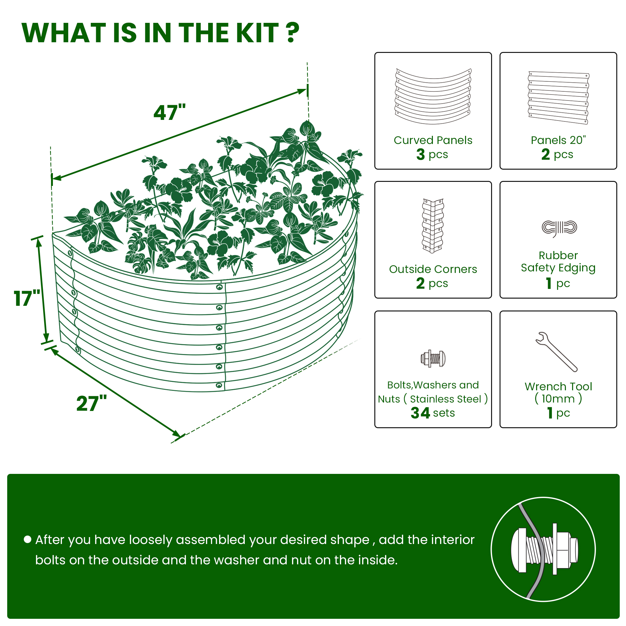 Olle Gardens halfcirkelvormige verhoogde plantenbak met een hoogte van 43 cm in middernachtgrijs