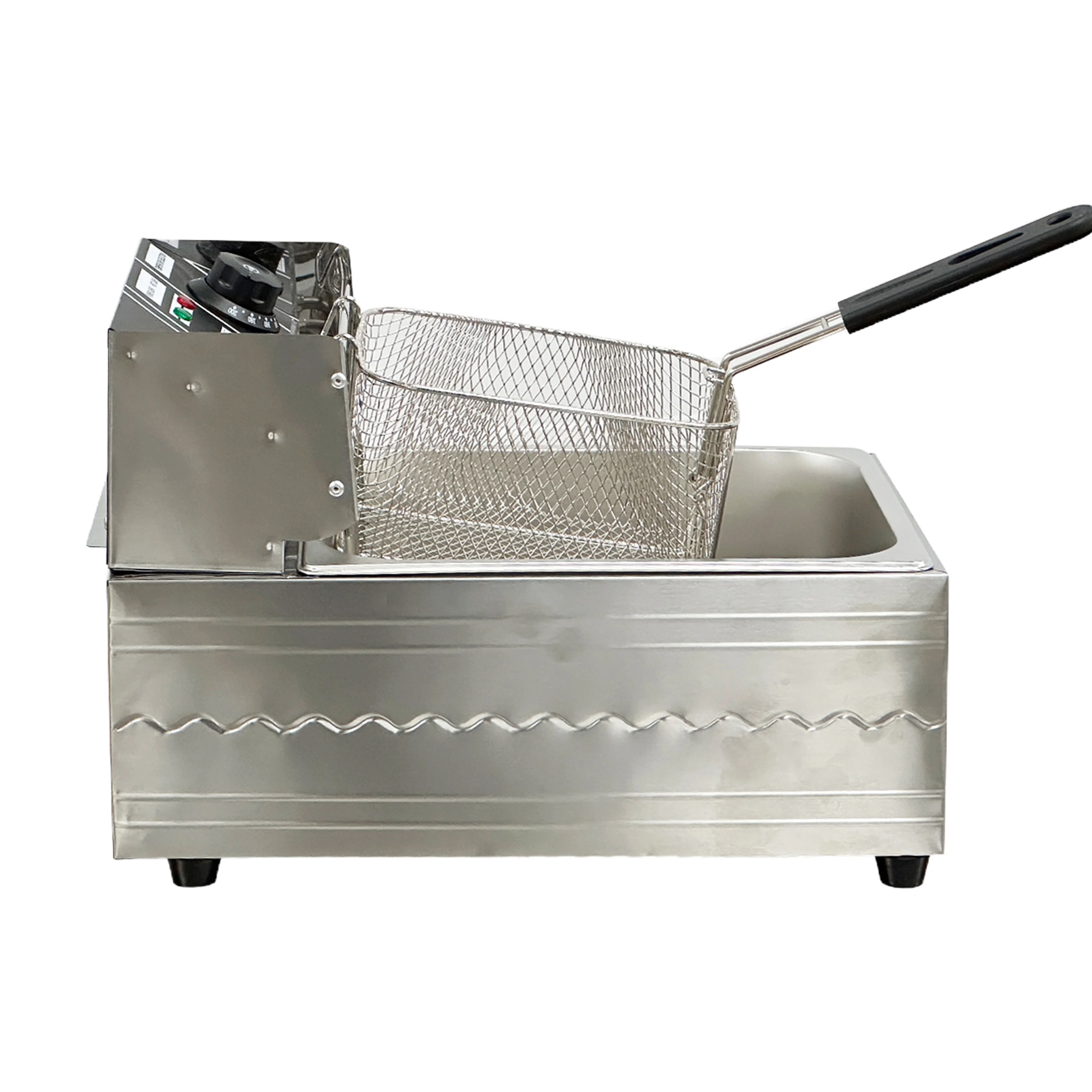Elektrische friteuse 1600 W, roestvrijstalen tafelfriteuse met grote capaciteit, multifunctionele versterkte friteuse, enkele commerci?le kamer met 2,5 gallons