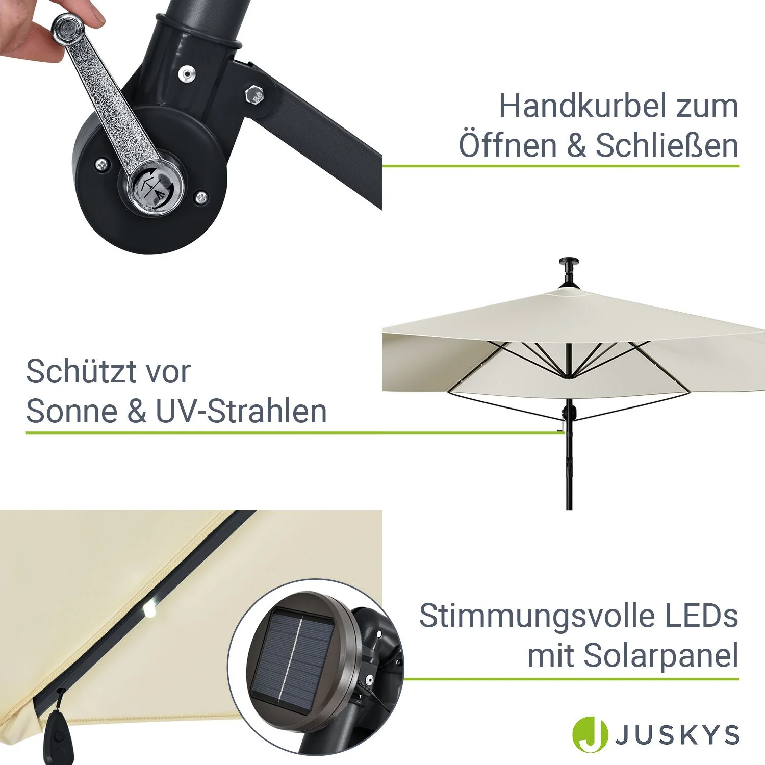 2025 Hangparasol Brazil 3,5 m grijs-cr��me met standaard en handkurbel �C zonbescherming met LED-verlichting