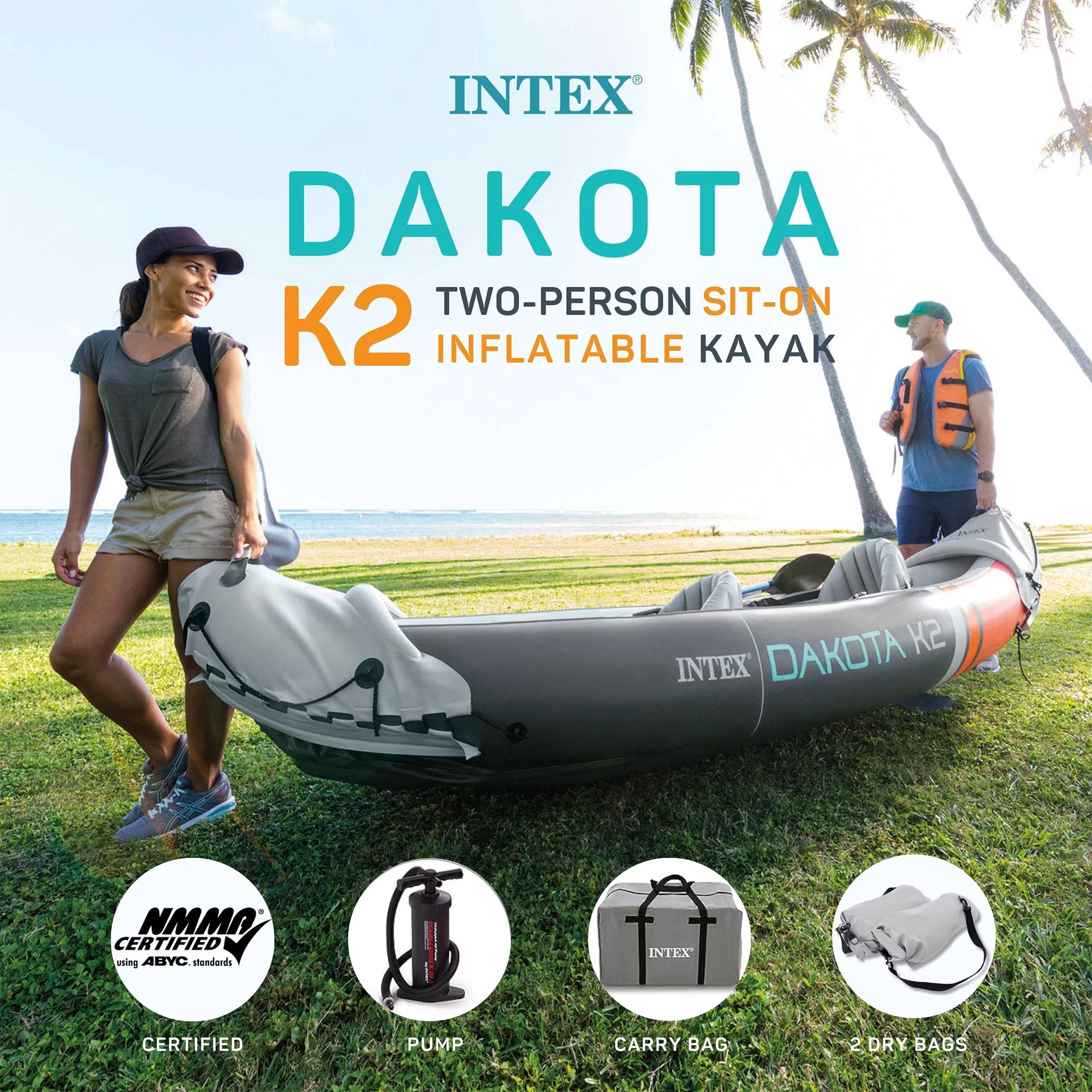 2025 Intex Dakota K2 Vinyl Opblaasbare Kajak voor 2 Personen, met Peddels en Pomp �C Open Doos