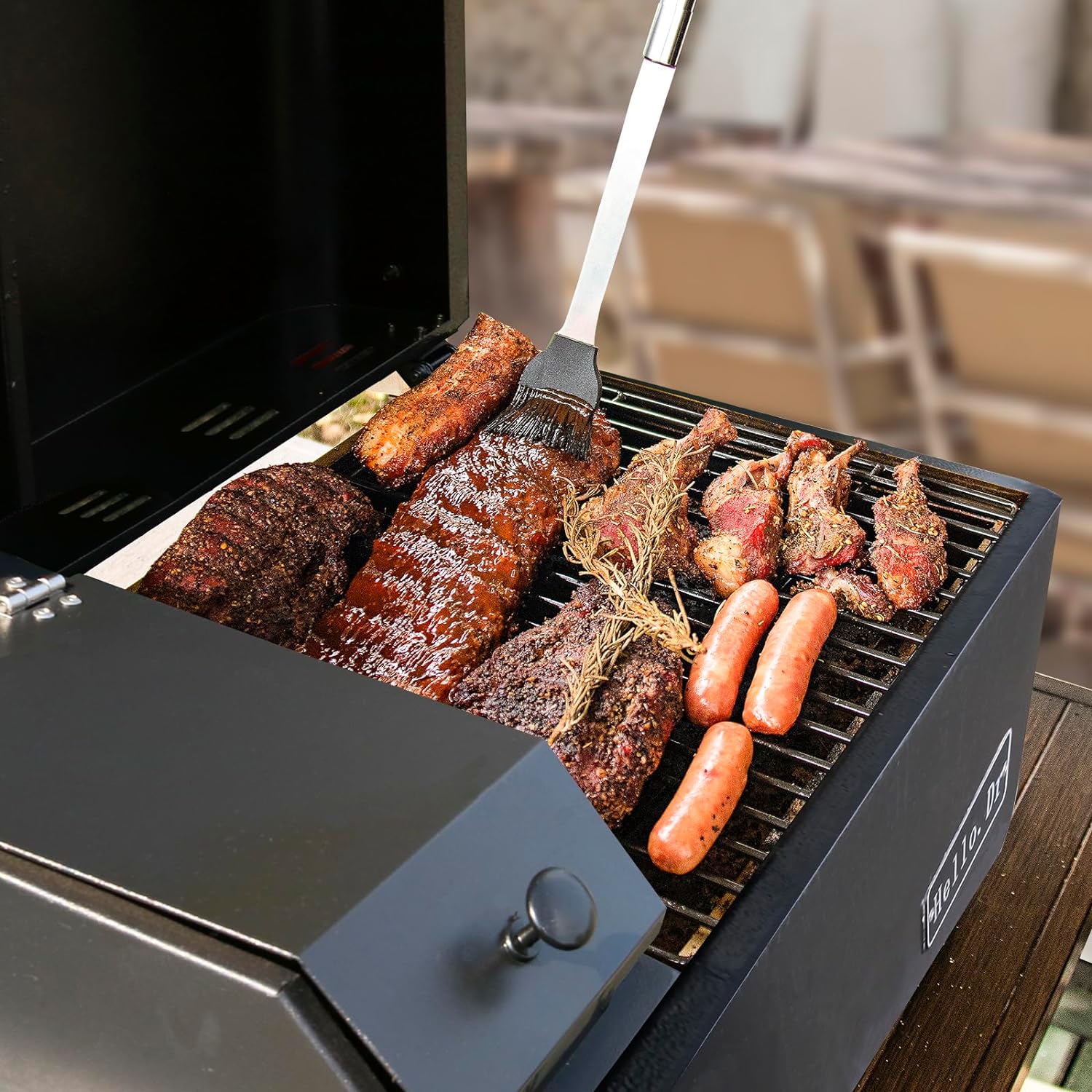 Draagbare houtpelletbarbecue en -roker, 8-in-1 tafelmodel elektrische grill voor campers, picknicks en buitenkoken, met slimme temperatuurregeling en overstoomtechnologie