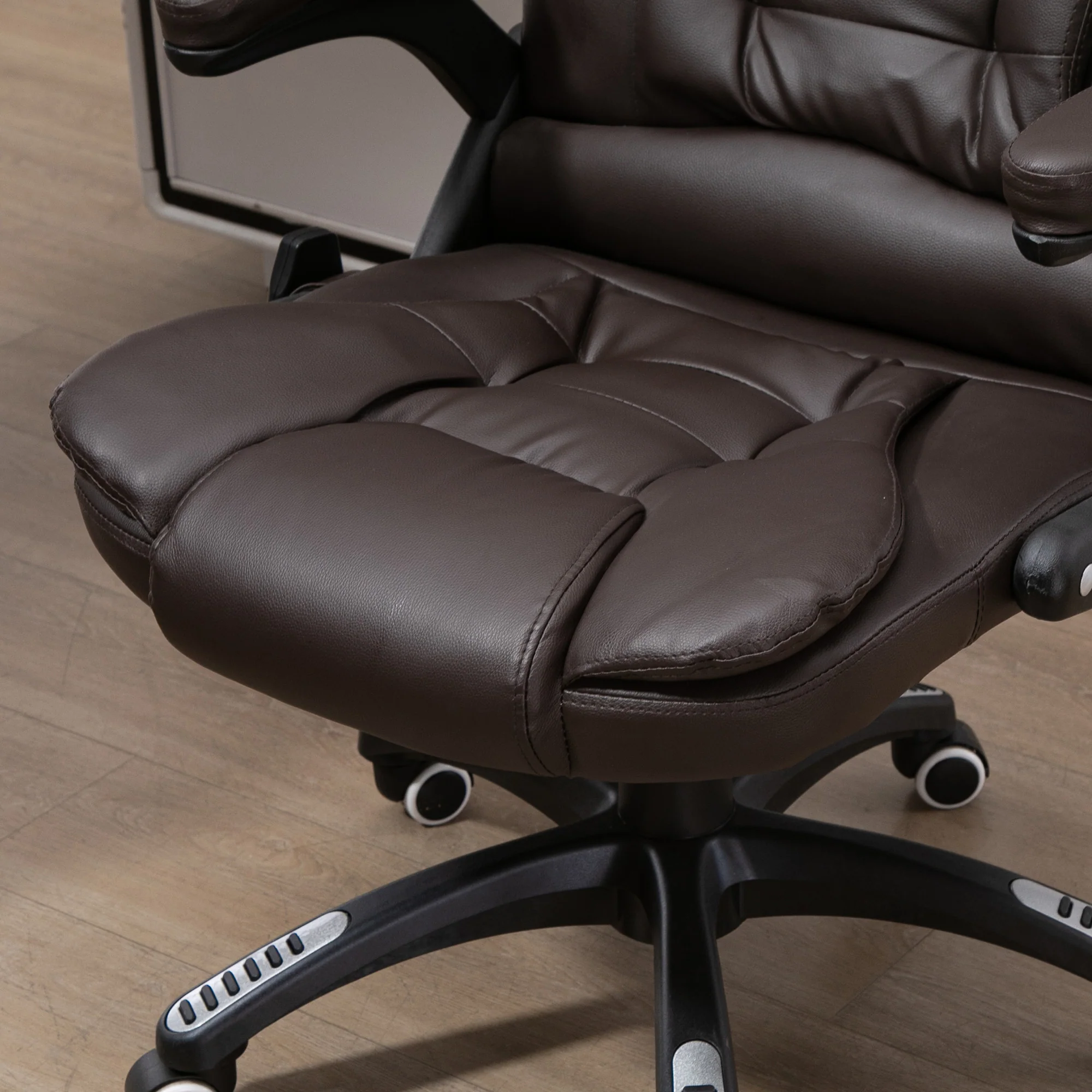 Executive bureaustoel met massage en verwarming, PU-leder hoge rugleuning bureaustoel, bruin