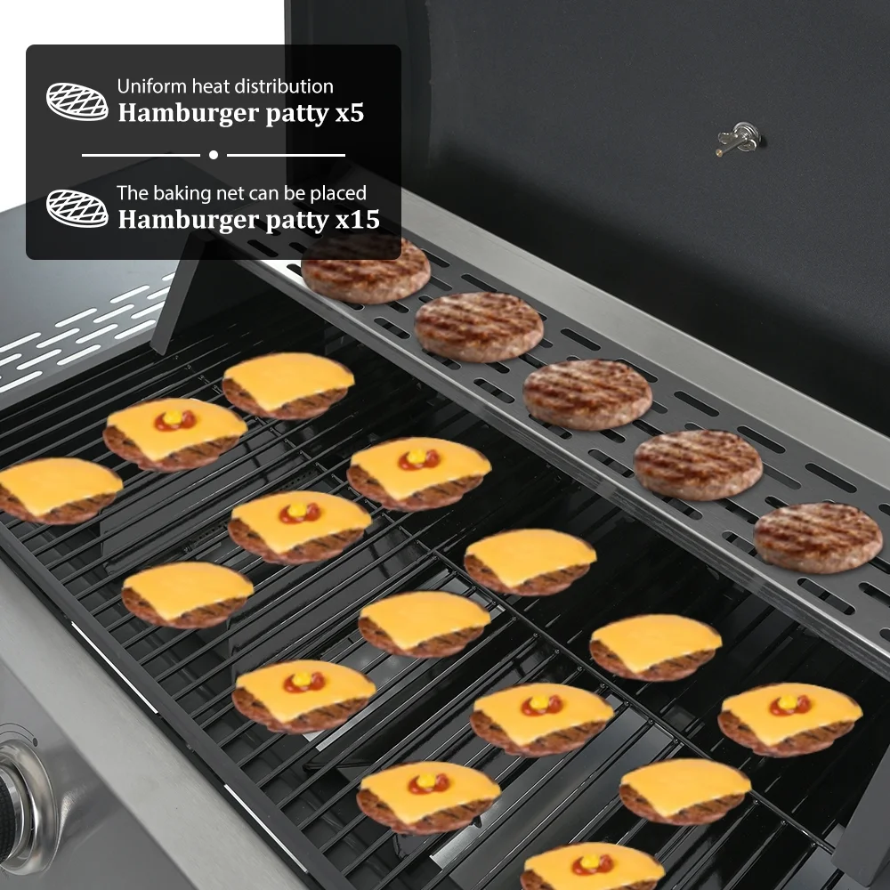 2025 SEGMART gasbarbecue op propane, 4 branders, van roestvrij staal �C 34.200 BTU, tuin-/terrasbarbecue met twee opvouwbare zijtafels en thermometer, ideaal voor kamperen en koken buiten