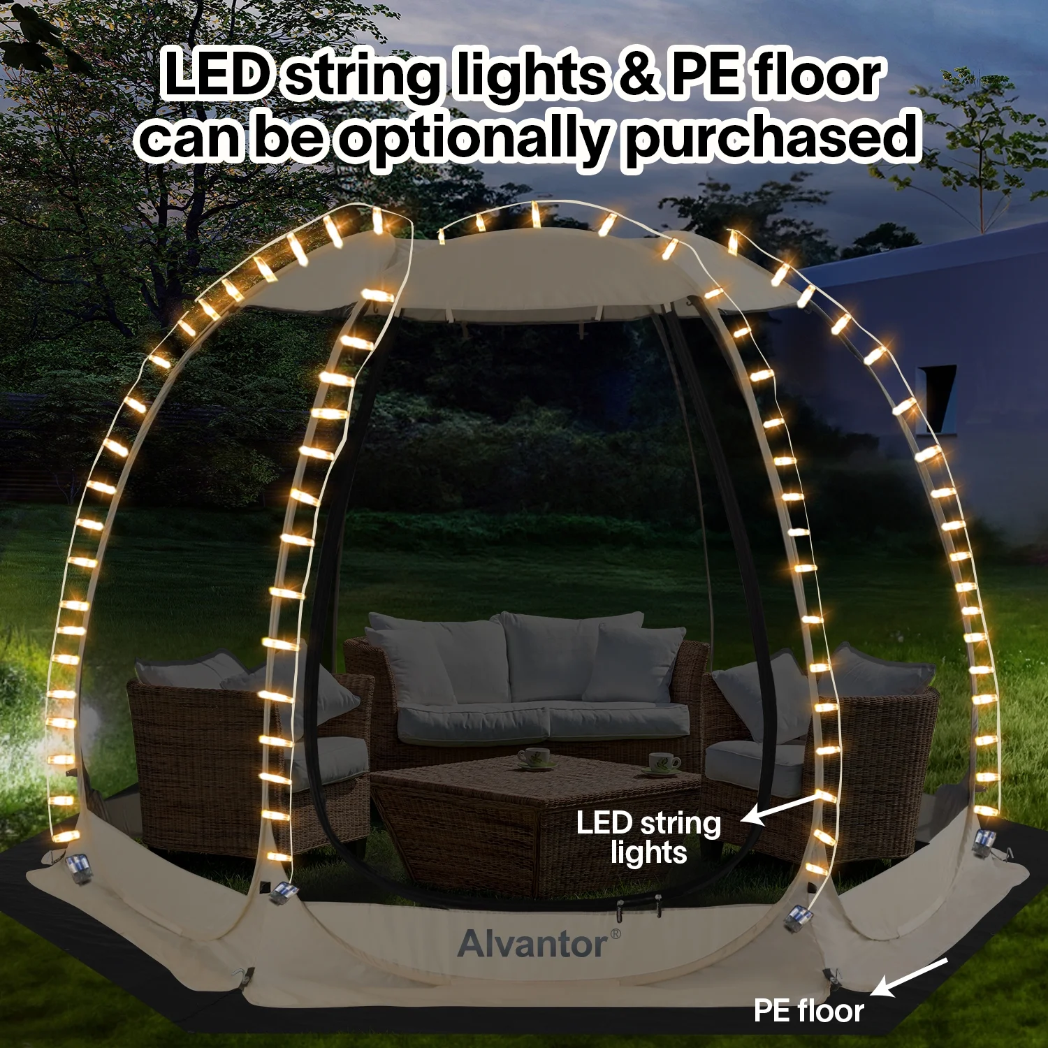 10x10 Muskietennet voor Familie Campingtent Buiten, Uitschuifbaar Voordak, Paviljoen voor Restaurants