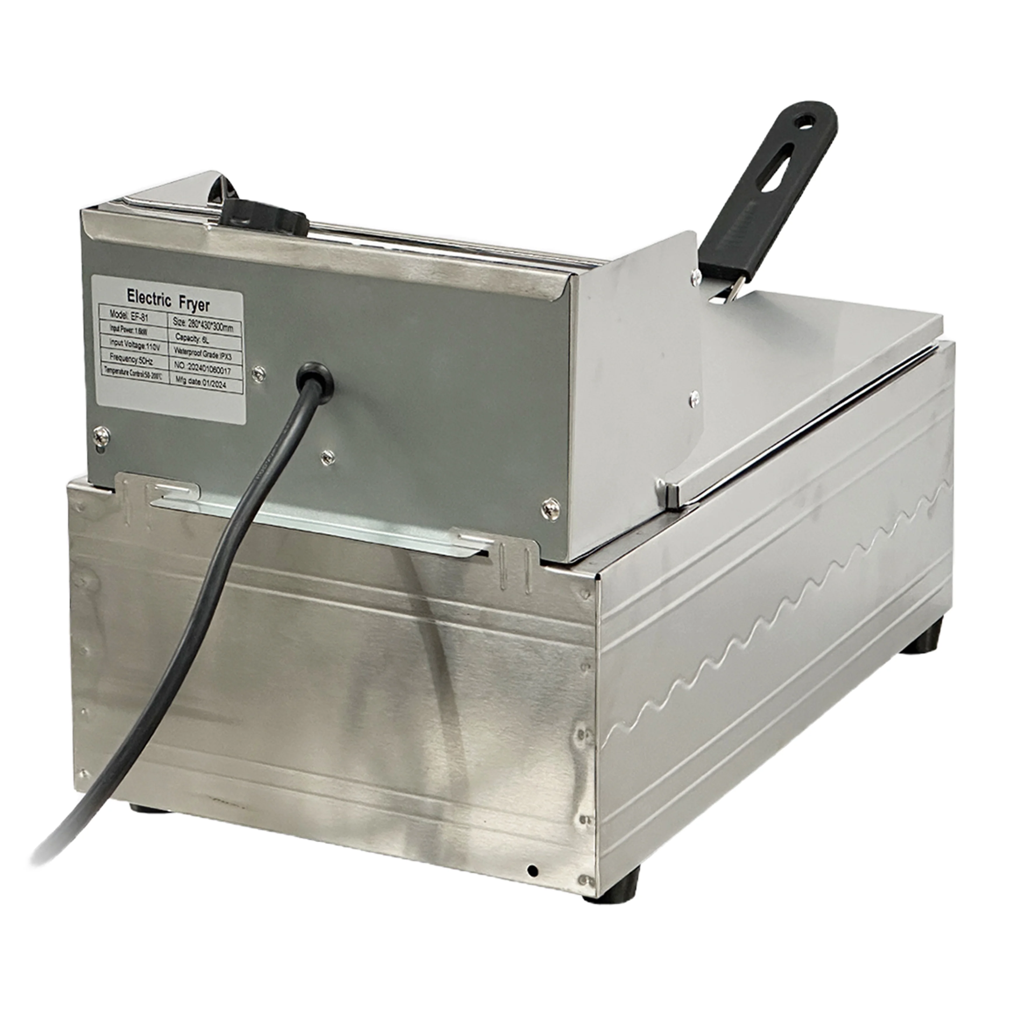 Elektrische friteuse 1600 W, roestvrijstalen tafelfriteuse met grote capaciteit, multifunctionele versterkte friteuse, enkele commerci?le kamer met 2,5 gallons