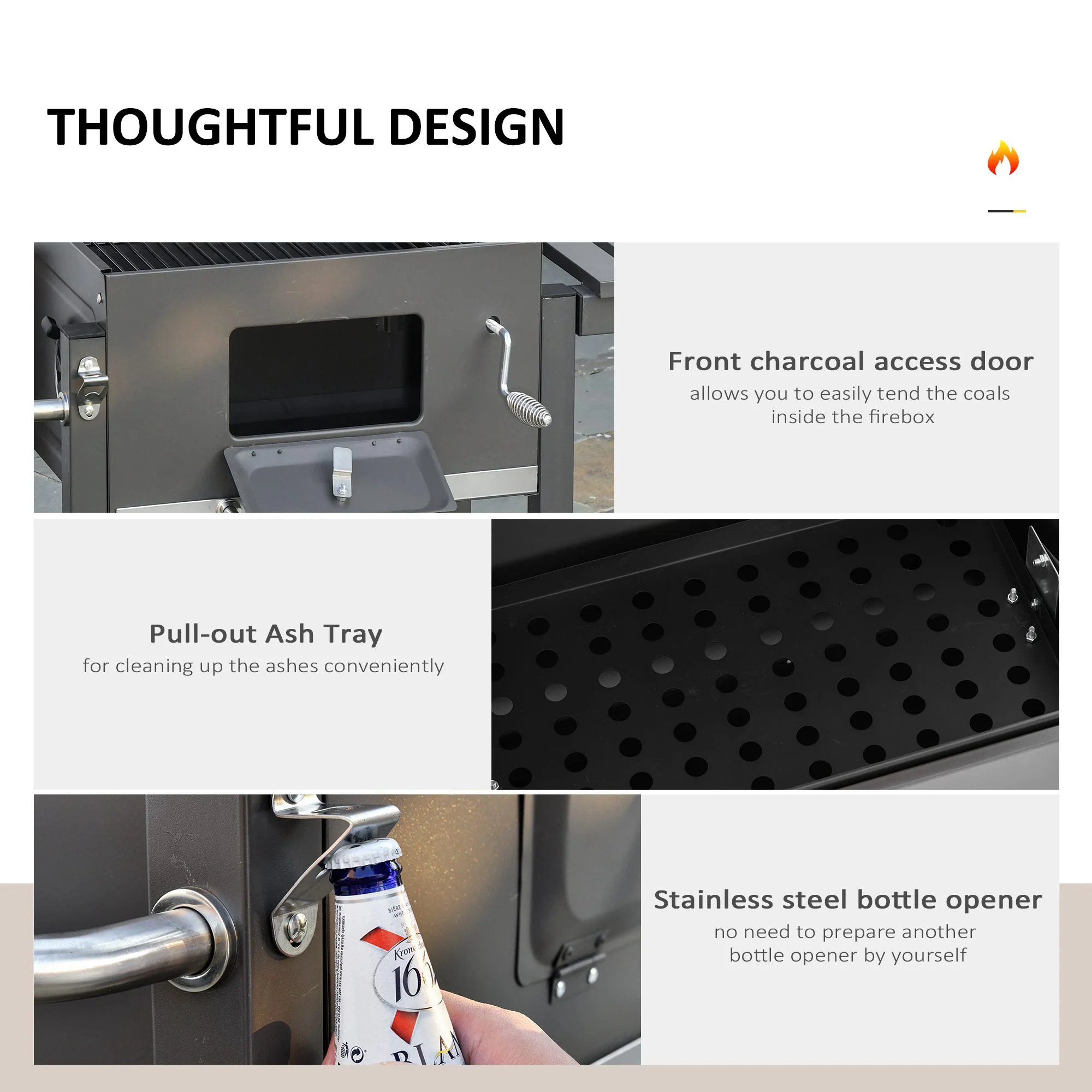 2025 Outsunny houtskoolbarbecue, draagbare buitenbarbecue, grijs