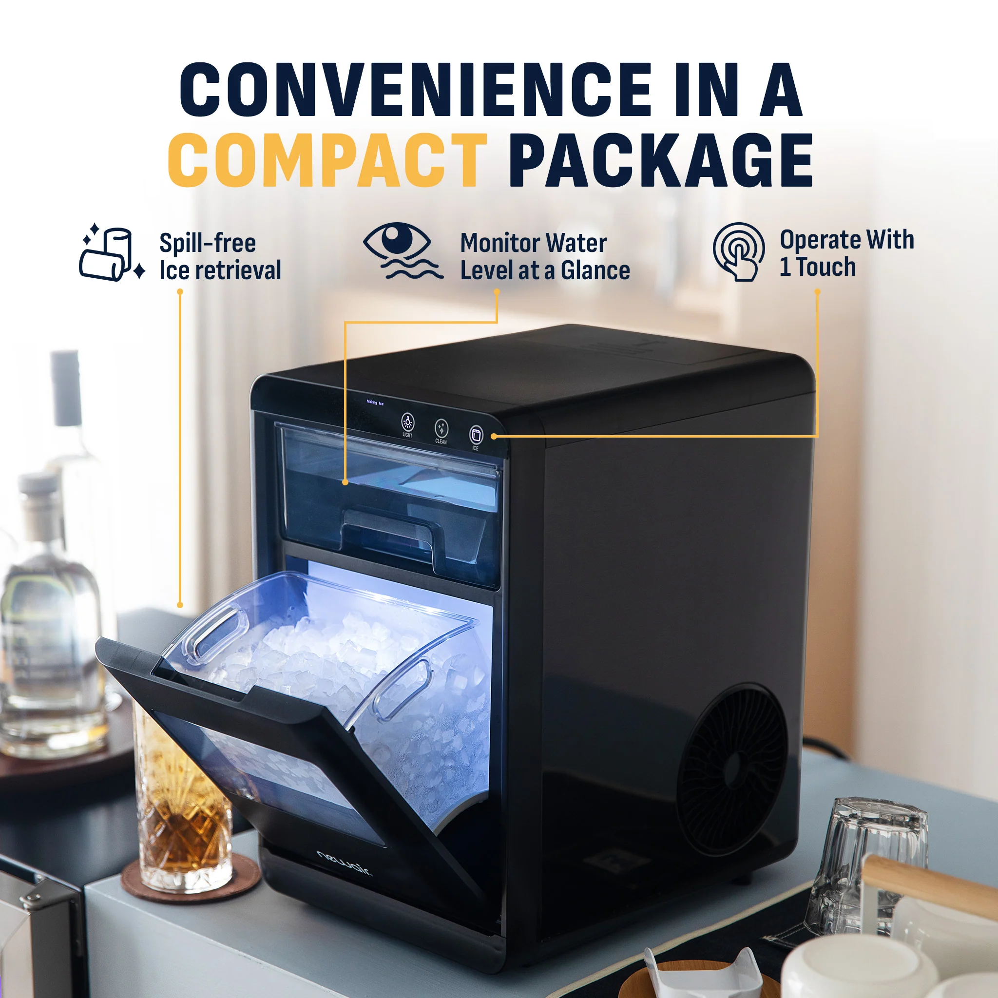 2025 Newair? Bovenblad Ijsmachine, Nugget Ijs, 44 lbs/24 uur