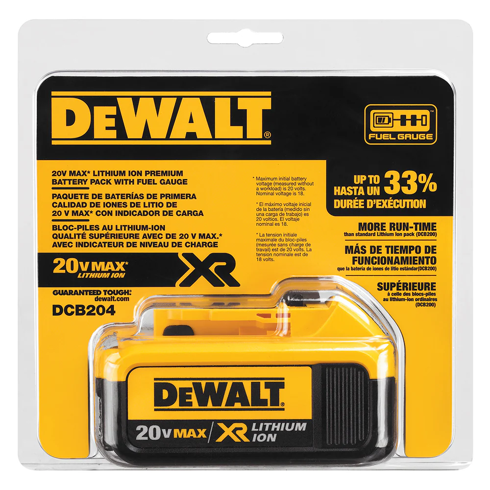 2025 DeWALT DCB204 Premium XR 20V MAX Lithium-Ion Battery
