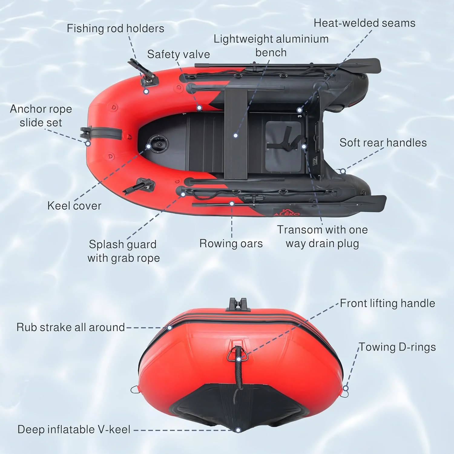 Opblaasbare boot | Jacht- en sloepboot | Visboot voor meerdere personen | Roeispanen met aluminium vloer | Hengelhouders | Robuust PVC | Model 2024 |