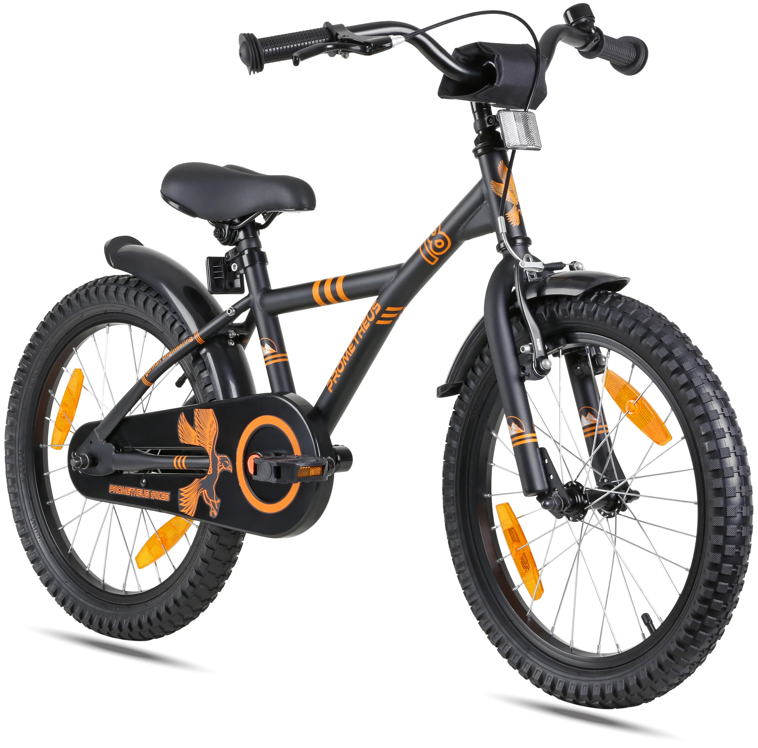 2025 Kinderfiets 18 inch vanaf 5 jaar in Mat Zwart & Oranje