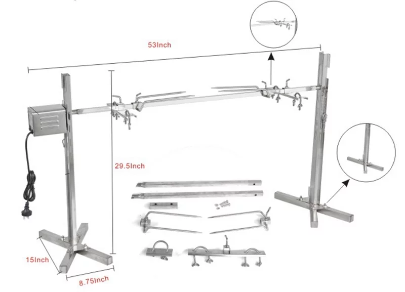 INTSUPERMAI roestvrijstalen rotisserie-spies met driepoot, elektromotor en capaciteit van 90 lbs voor lam