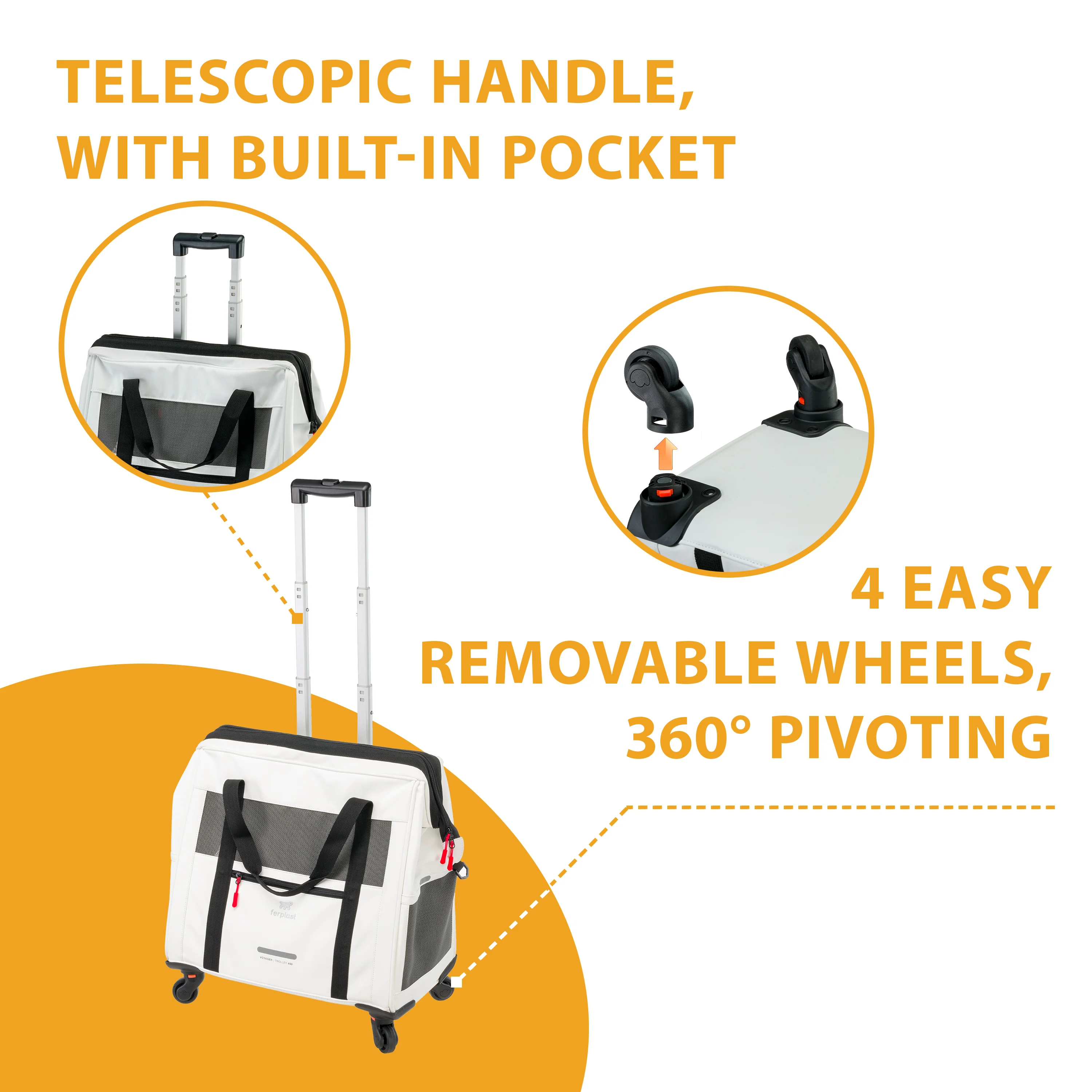 2025 Voyager Trolley van Ferplast �C stijlvolle, lichte trolley van kunstleer voor katten en kleine honden tot 15 kg. Met wieltjes, gaasramen en veiligheidsriem �C perfect voor comfortabel reizen.