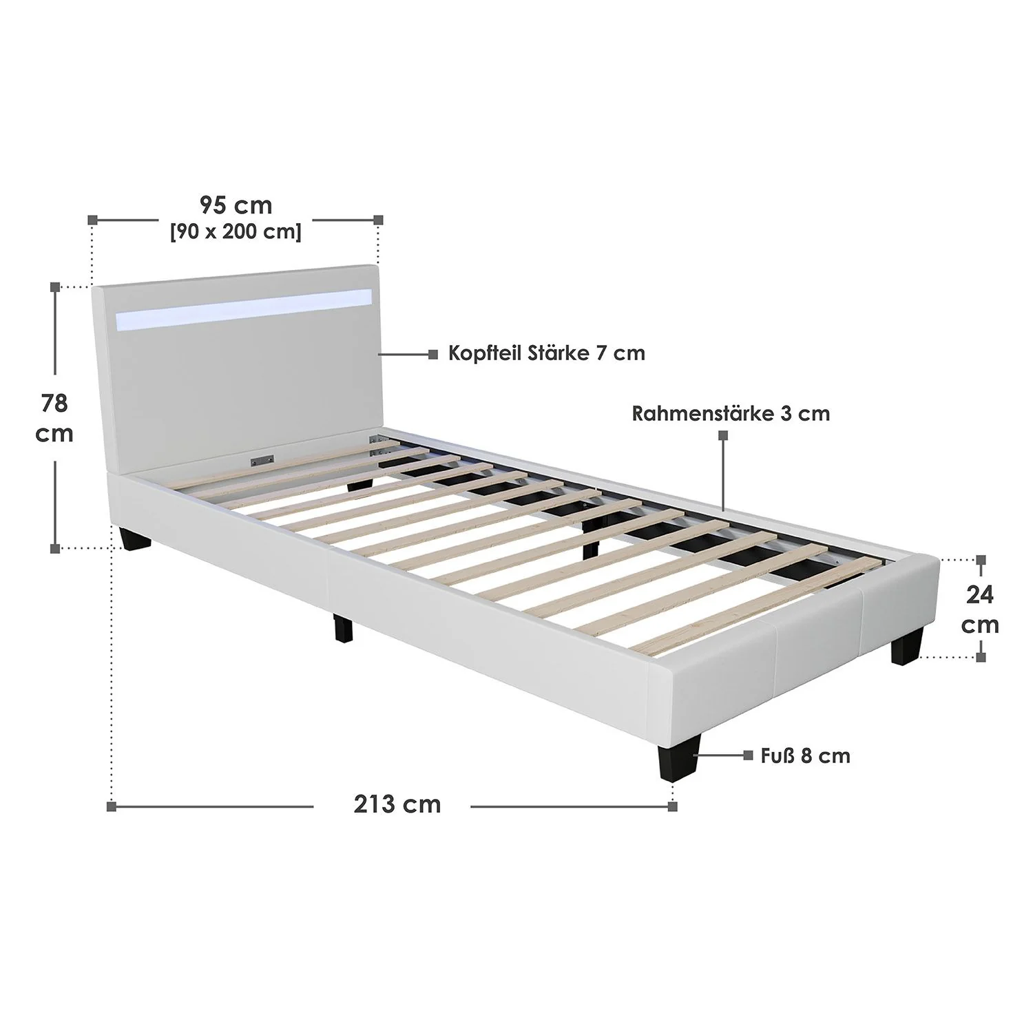 2025 Rustgevend slapen in het gestoffeerde bed Verona 120x200 cm in wit