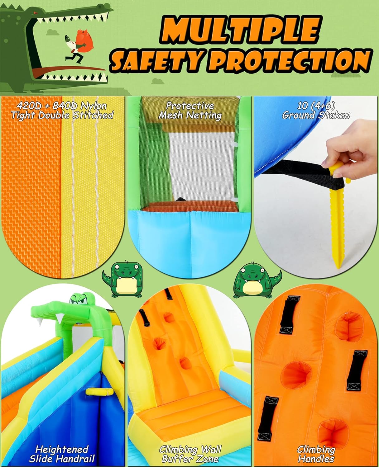 Opblaasbare waterspeeltoestellen voor kinderen 8-in-1: Springkasteel waterpark met 450W blower, klimwand, pierenbadje, 2 waterspuitpistolen, basketbalring, glijbaan, krokodillensproeier �C ideaal als cadeau en voor tuinfeestjes