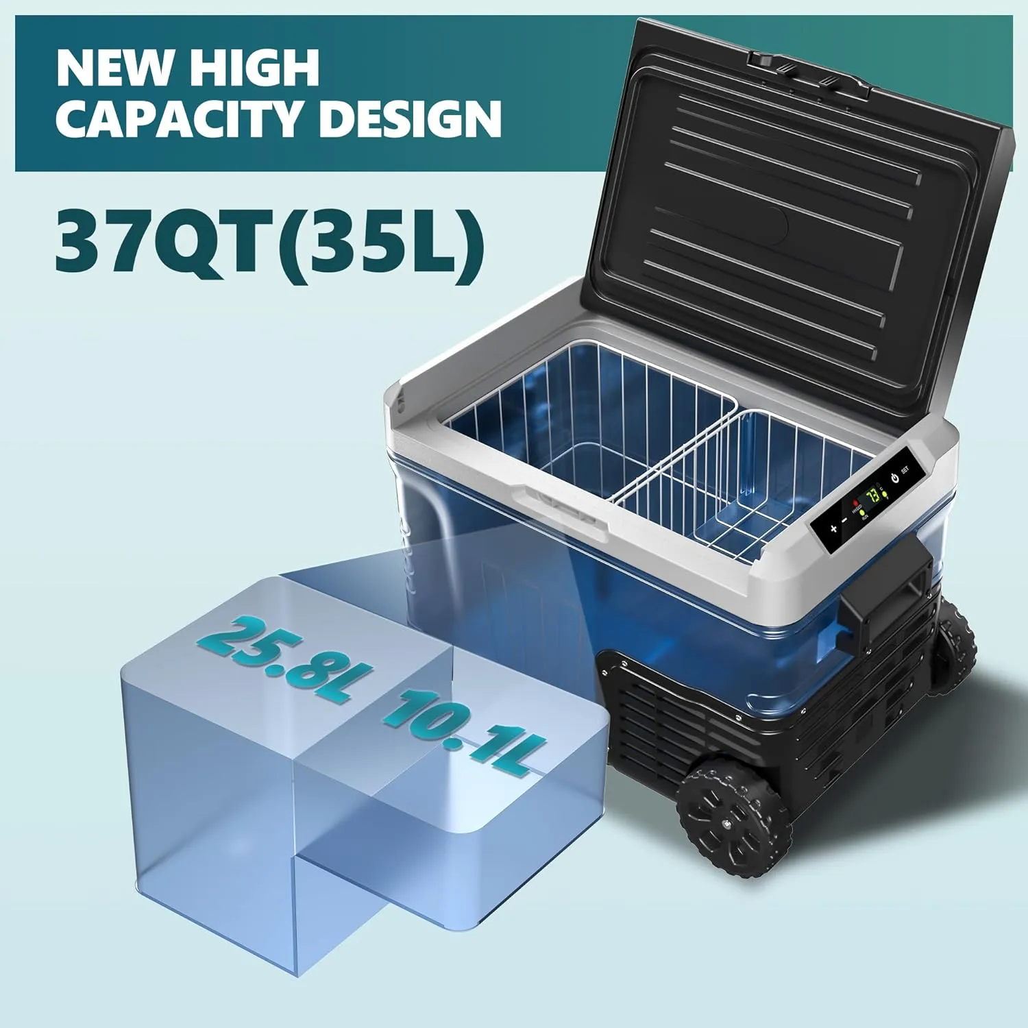 12 Volt Refrigerator, 53QT(50L) Electric Cooler, Portable Freezer 12V/24V DC 110-240V AC, 12V Fridge -4H~68H, 12V Cooler with Wheels & 2 Baskets for Travel, Truck, Boat, Camping