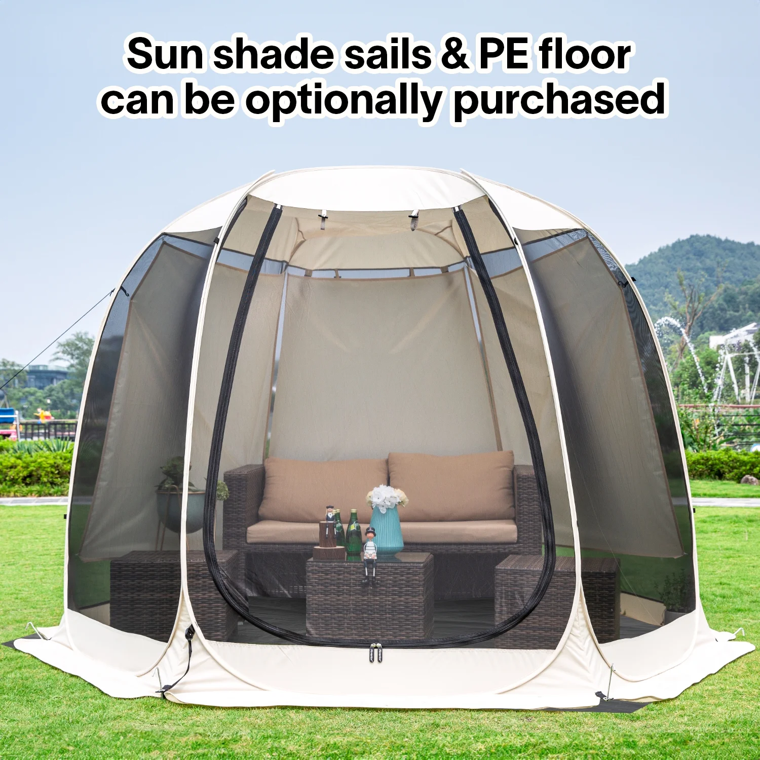 10x10 Muskietennet voor Familie Campingtent Buiten, Uitschuifbaar Voordak, Paviljoen voor Restaurants