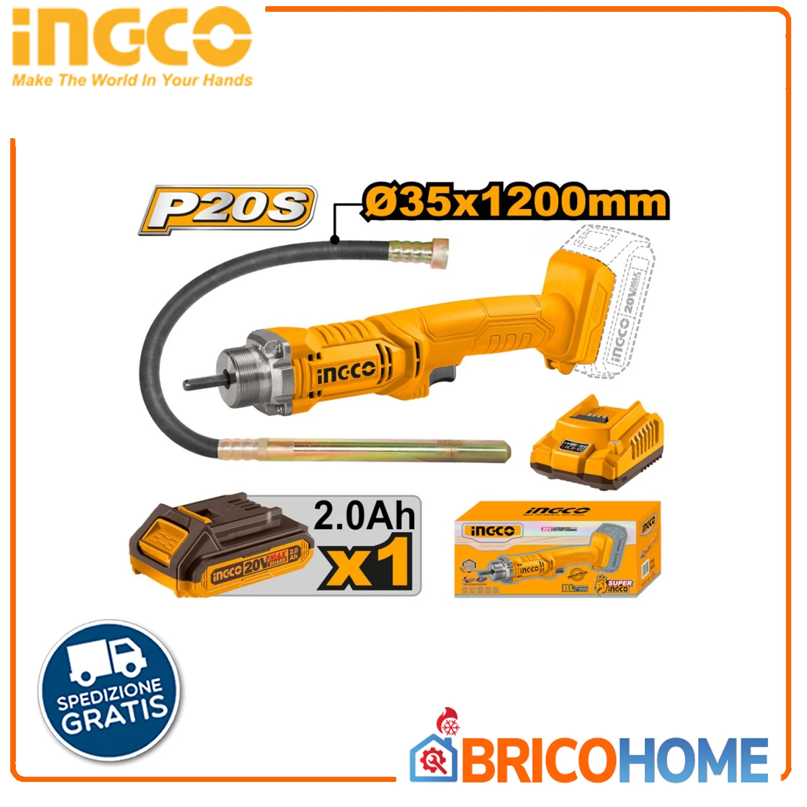 2025 20V accubetontriller met 2 accu's en INGCO acculader