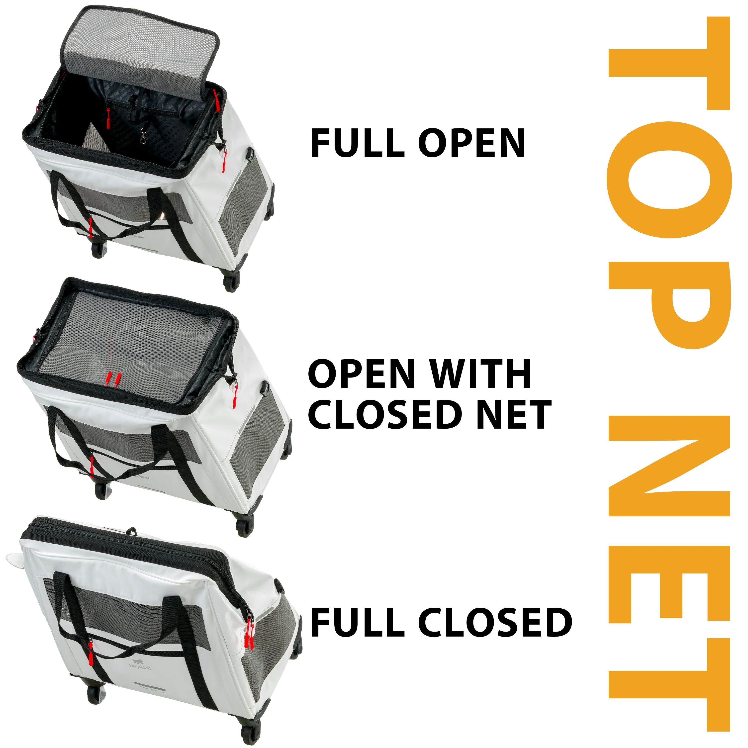 2025 Voyager Trolley van Ferplast �C stijlvolle, lichte trolley van kunstleer voor katten en kleine honden tot 15 kg. Met wieltjes, gaasramen en veiligheidsriem �C perfect voor comfortabel reizen.