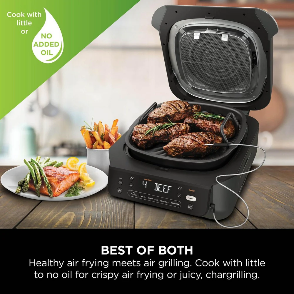 2025 Ninja 5-in-1 Grill en Airfryer 5,7L met Digitale Kooksonde - Zwart en Zilver