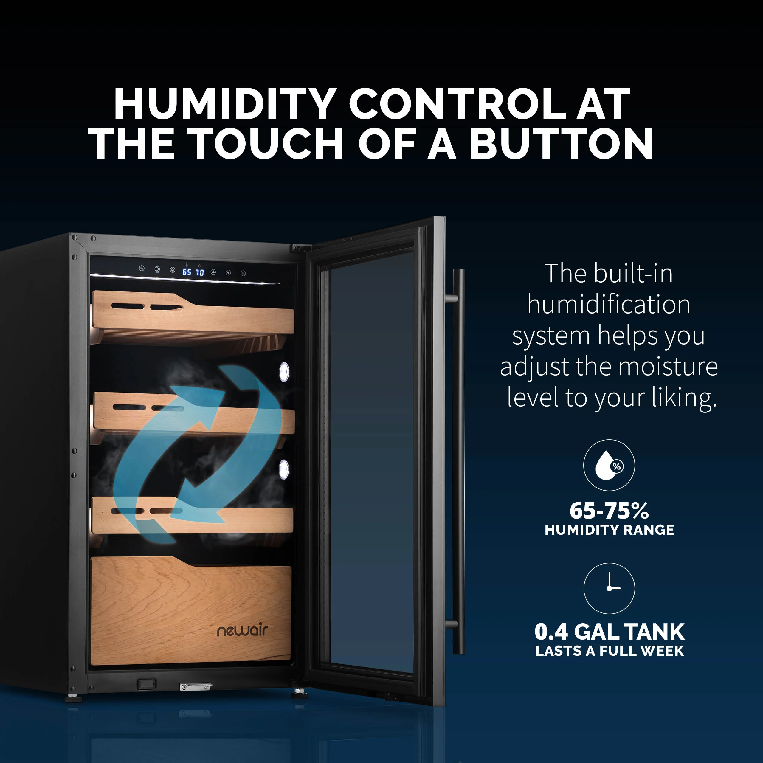 2025 Newair? Elektrische Humidor voor Sigaren, Capaciteit voor 840 Sigaren, Ingebouwd