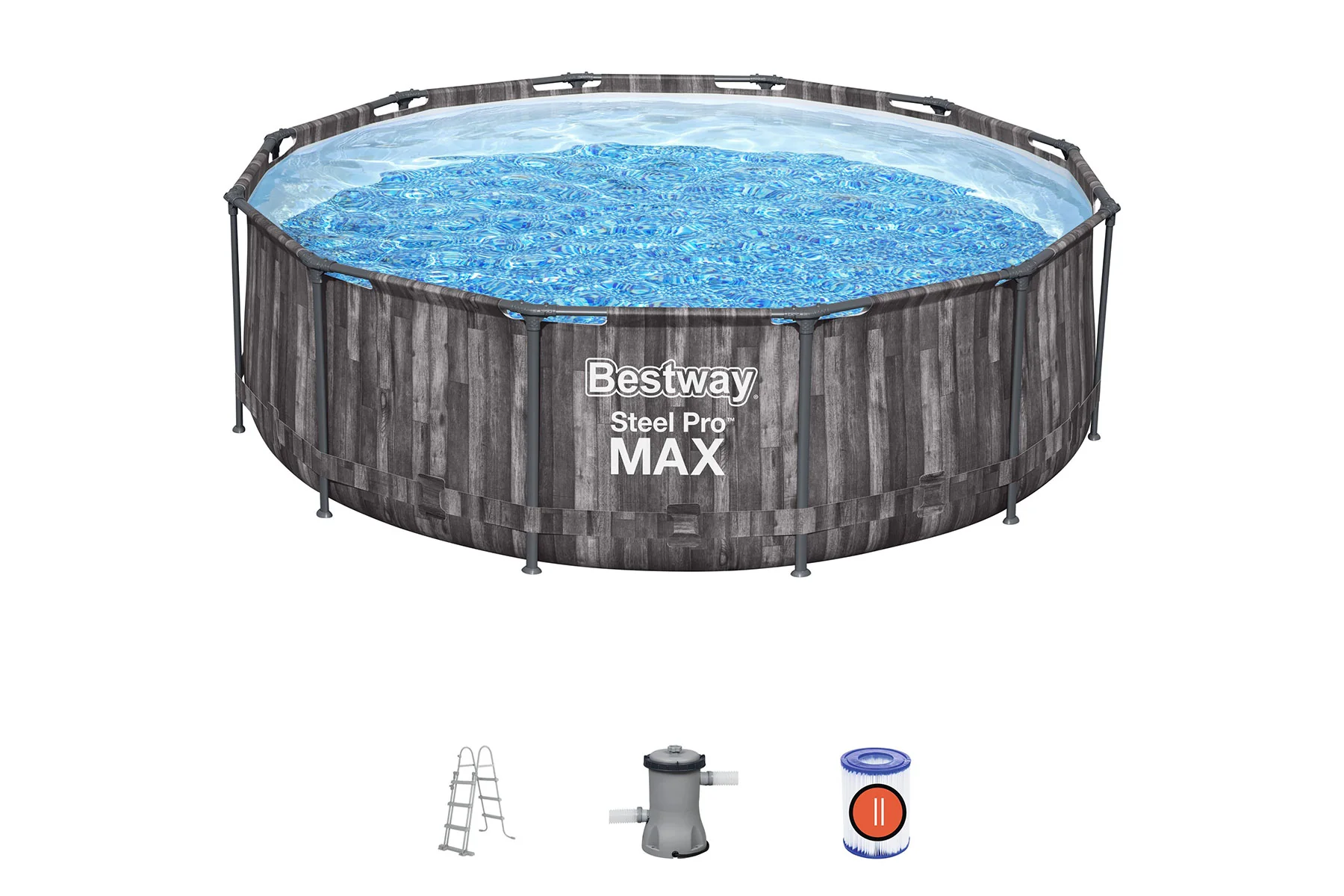2025 Bestway? Steel Pro MAX? Ronde Opzetzwembad van Staal met Houtprint 12 ft x 39.5 in