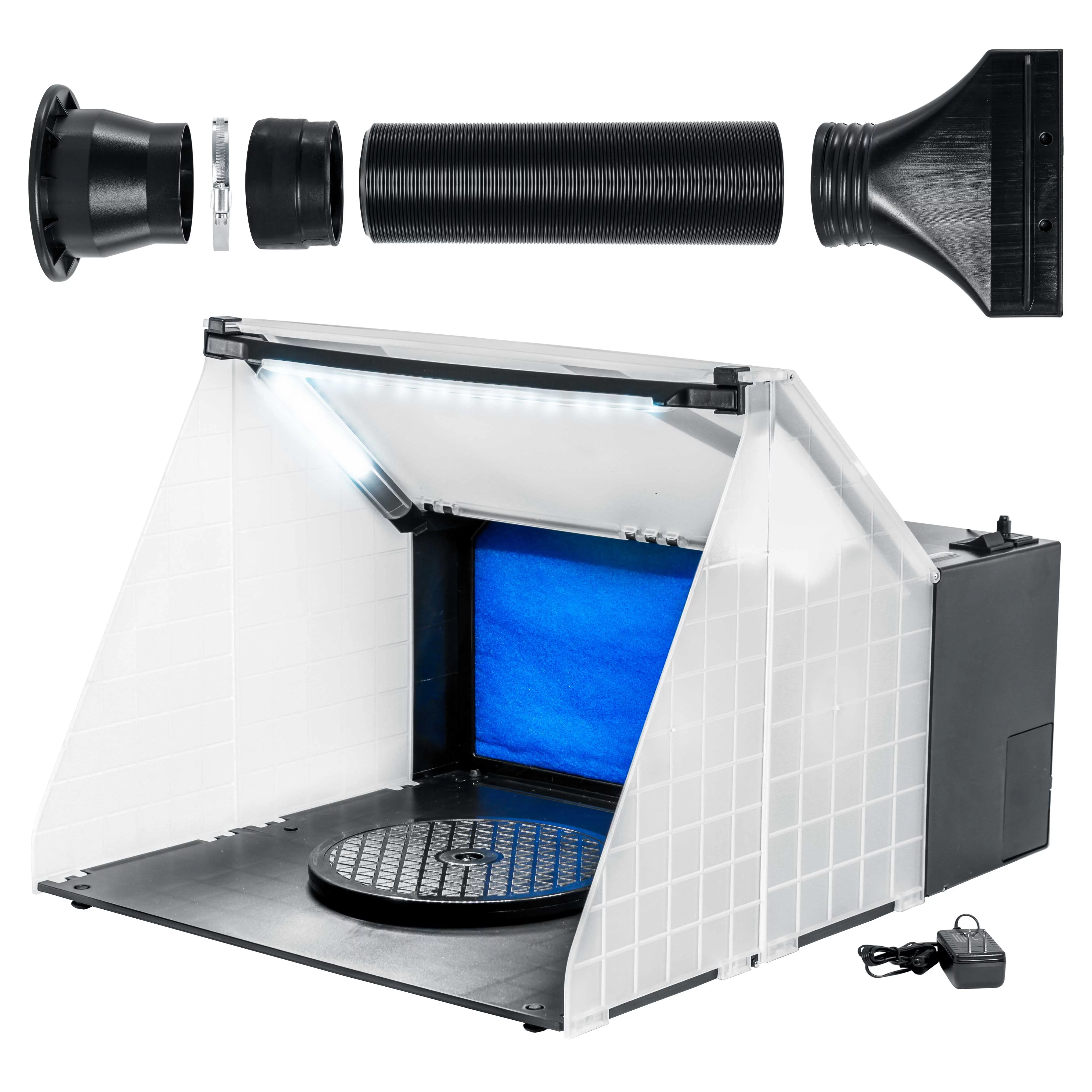 Draagbare spuitcabine set voor hobby-airbrush met afzuigfilter en LED-verlichting