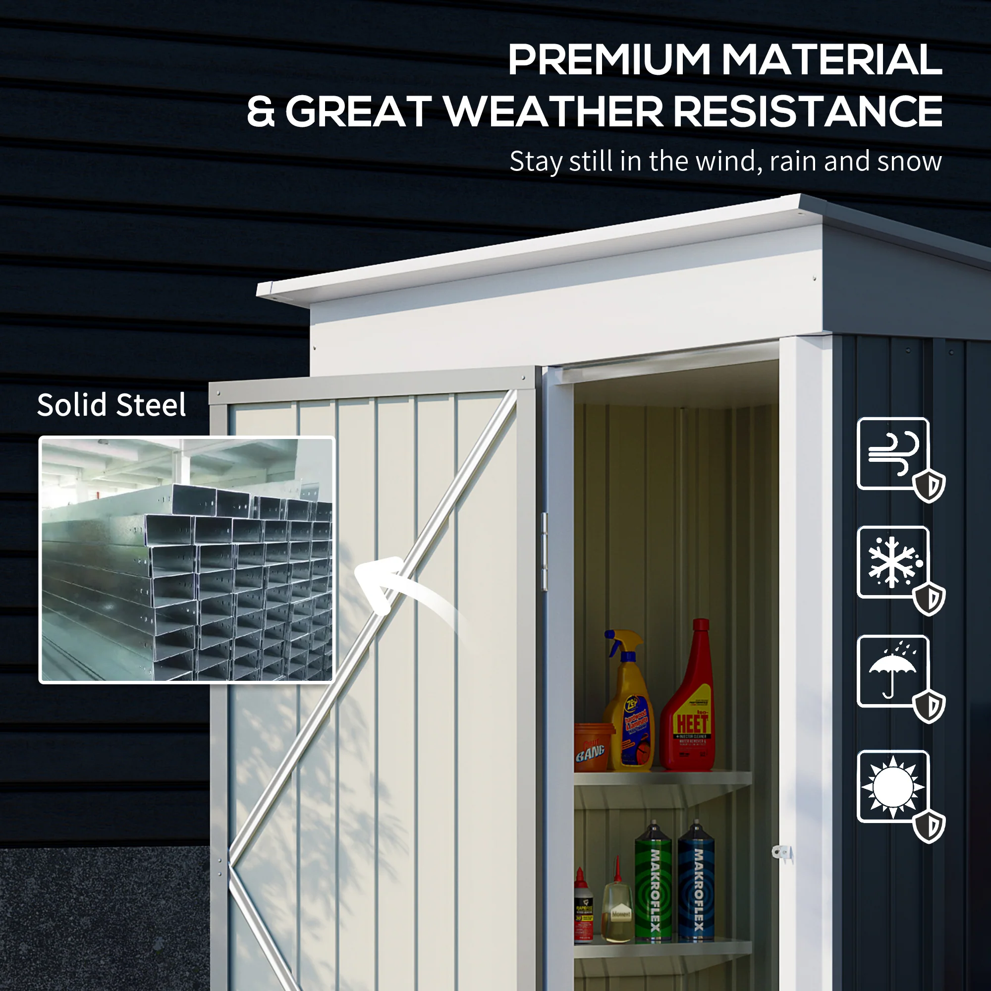 2025 Outsunny Stalen Tuinhuis, Klein Lean-to Fiets- en Tuingereedschap Schuurtje, 5x3 ft, Grijs