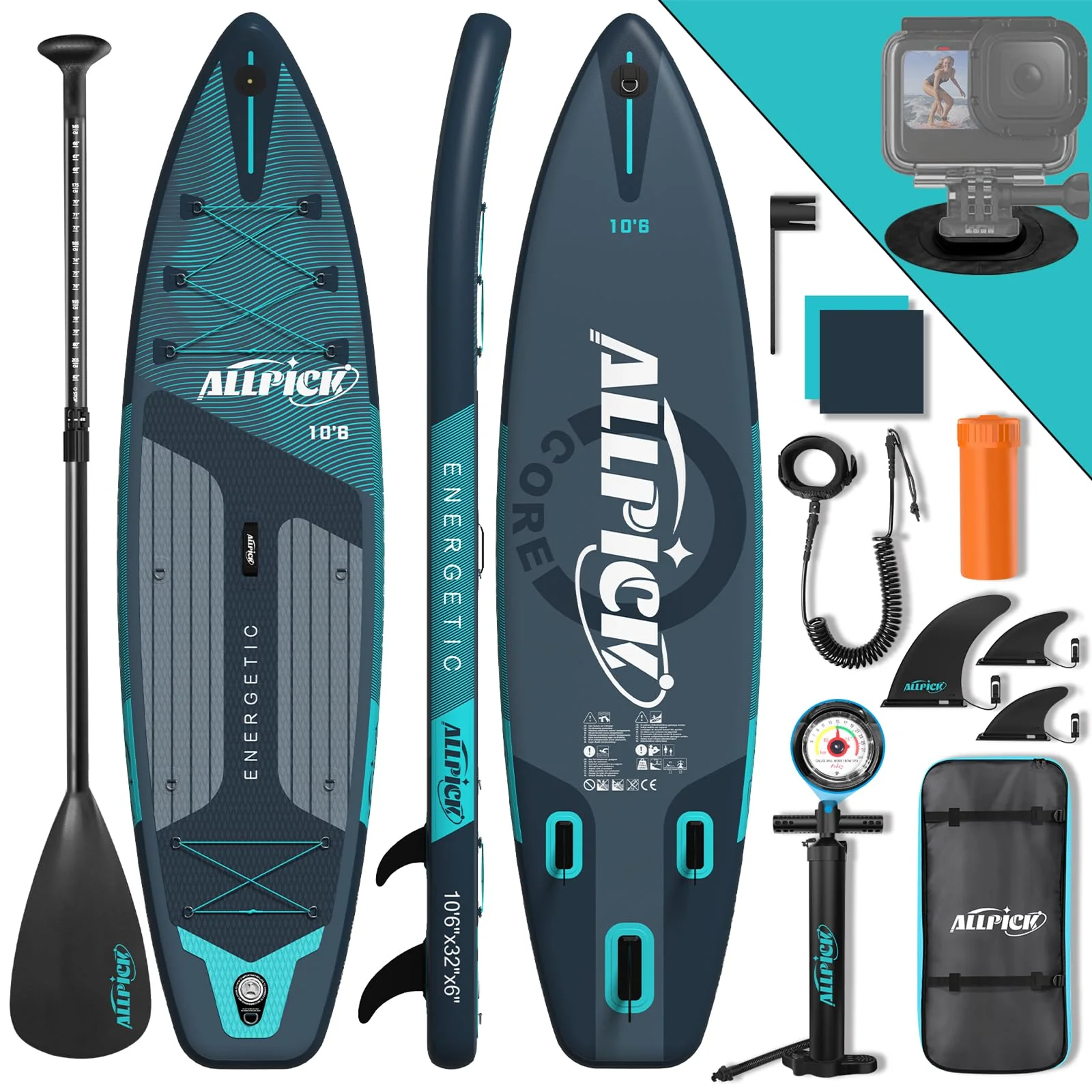 2025 Premium Set ALLPICK SUP Paddleboard, Opblaasbare Paddle Surfplank, met Universele Camerahouder, Complete Accessoires, Verstelbare Peddel, Beginners en Gevorderden, 180 kg (Premium Groen)