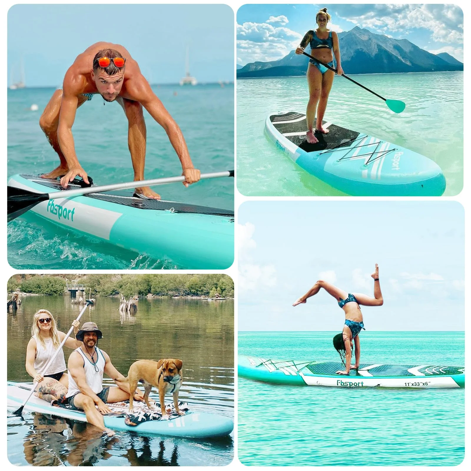 2025 FBSPORT Opblaasbare SUP Paddleboard, 15 cm Dikke Stand Up Paddleboard, Set met Verstelbare Aluminium Peddel en Pomp (Groen)