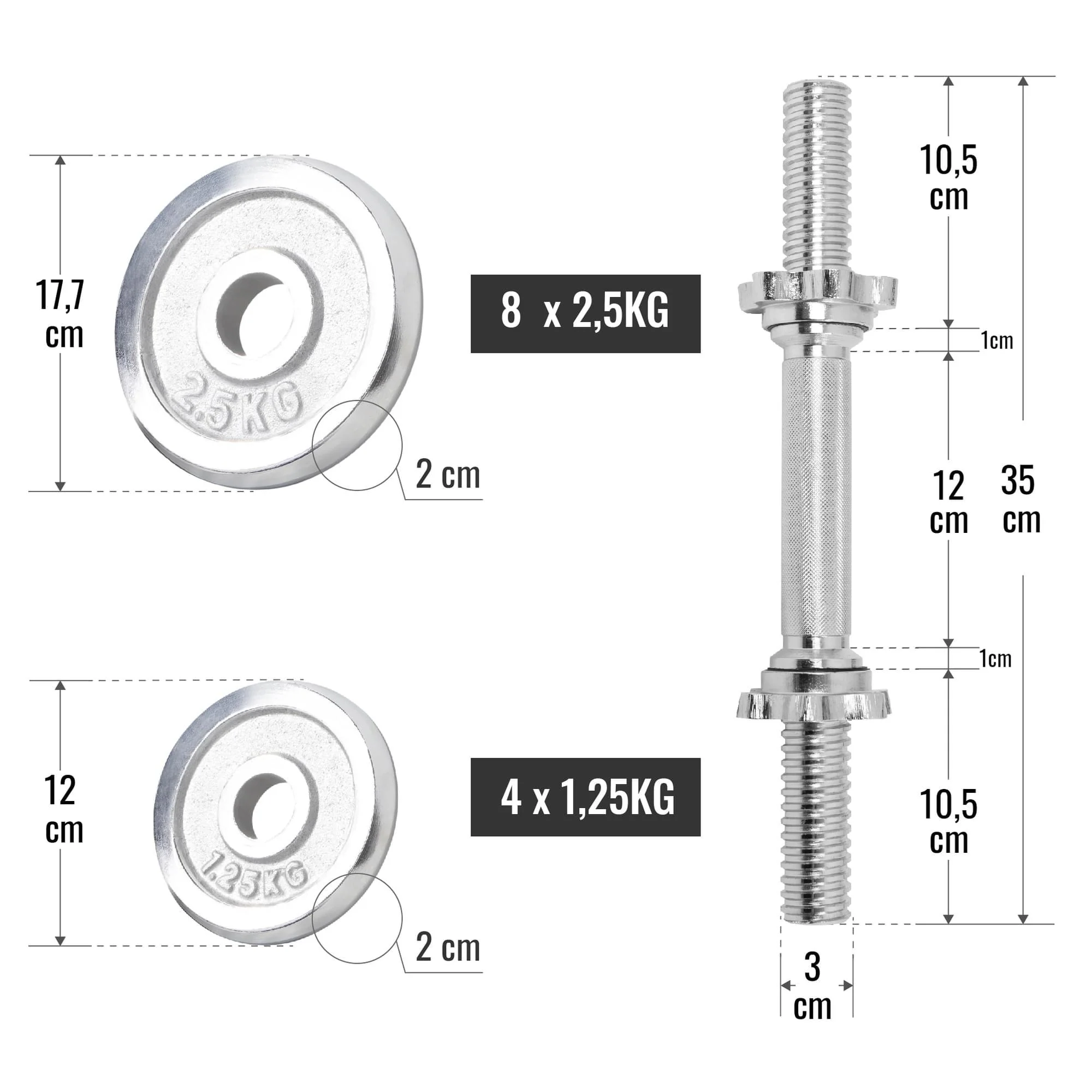 2025 Kurzhantel-Set Chrom 30 kg