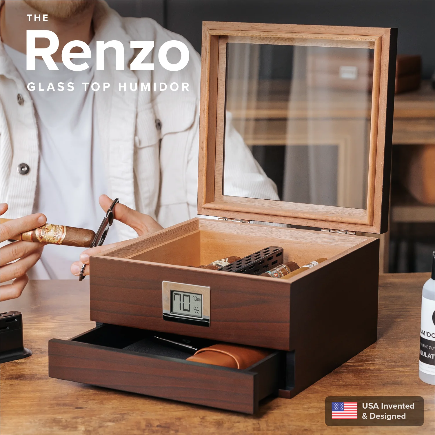2025 Renzo Humidor �C Precisie Ontworpen voor Perfecte Vochtigheid