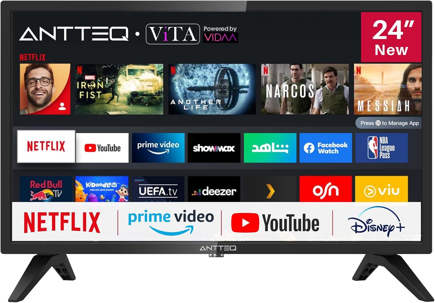ANTTEQ AB42D1 TV 42 Inch (TV 106 cm), Dolby Audio, LED, HDMI, Media Player via USB, Digital Audio Output, Triple Tuner DVB-C/T2/S2, CI+, Hotel Mode Included