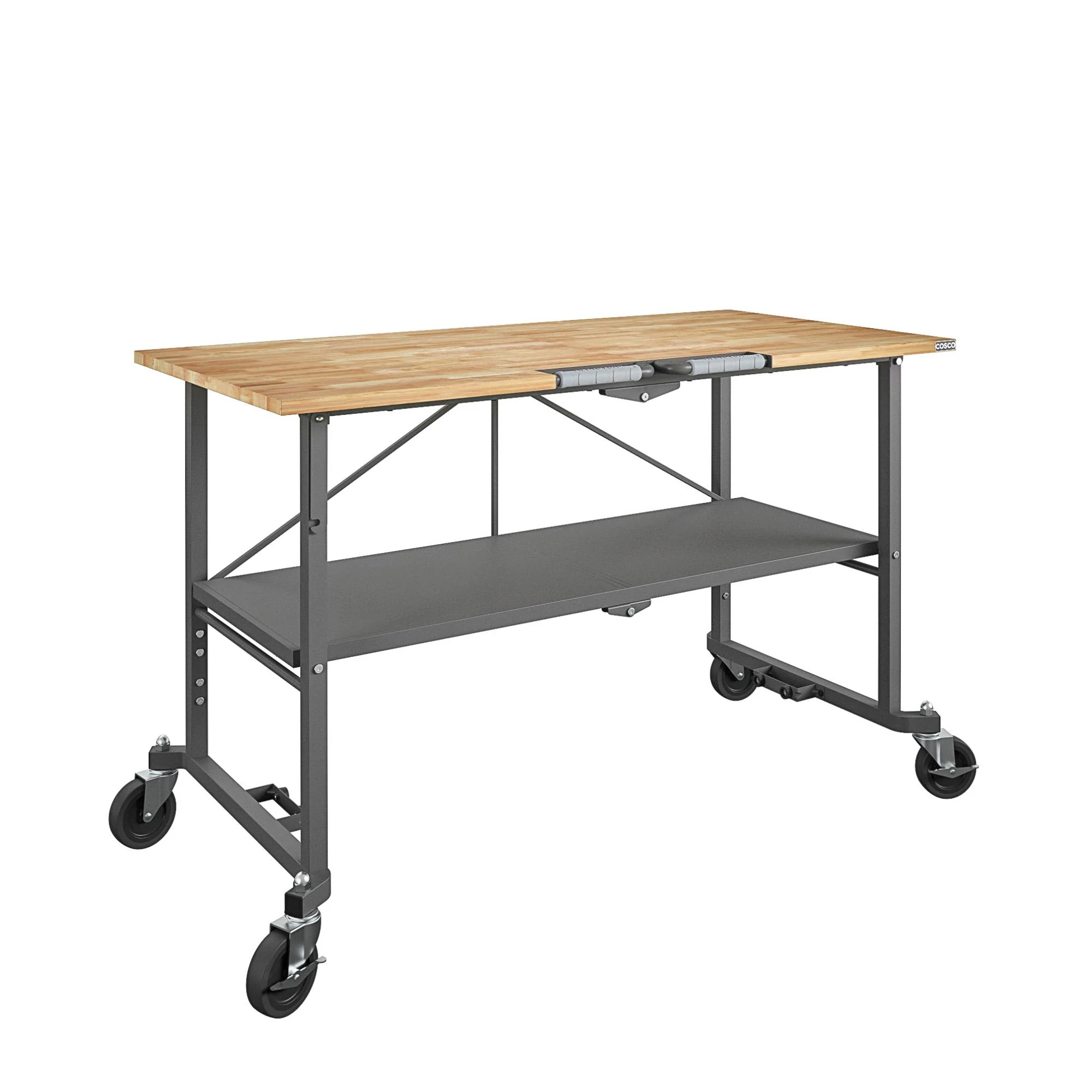 Cosco SmartFold Draagbare Werkbank met Slagersblok / Opklapbare Hulptafel (Grijze Stalen Structuur)