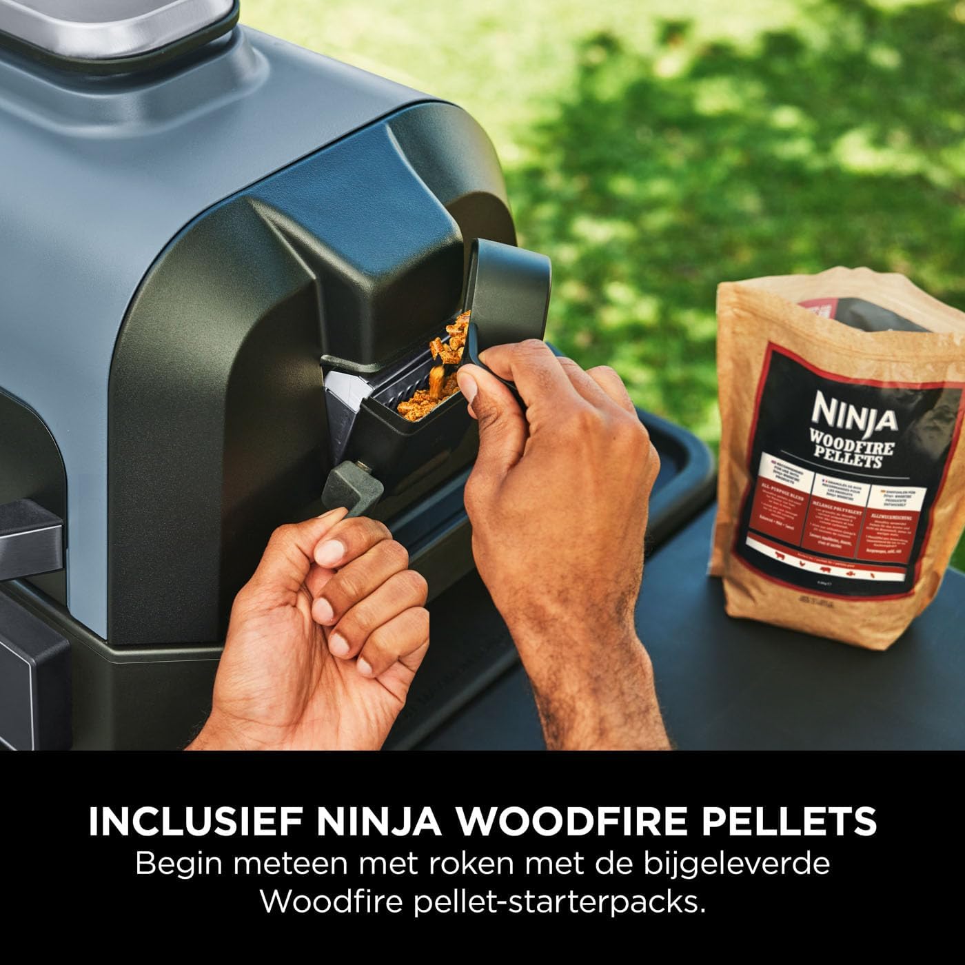 Ninja Woodfire Pro Connect XL Electric BBQ Grill & Smoker with App Control, Digital Sensor, Large 7-in-1 Grill & Air Fryer with Wood Fire Pellets, Weatherproof, Black OG901EU