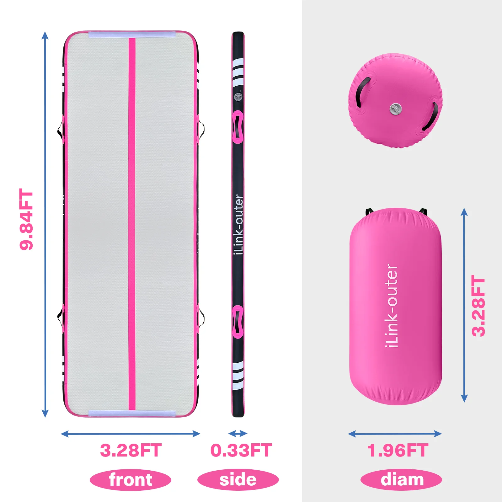 10-voet Gymnastiek Luchttrack Mat met Roller, 10 cm dikke Trainingsmat met elektrisch pompenset �C voor thuis, fitnessstudio of buiten