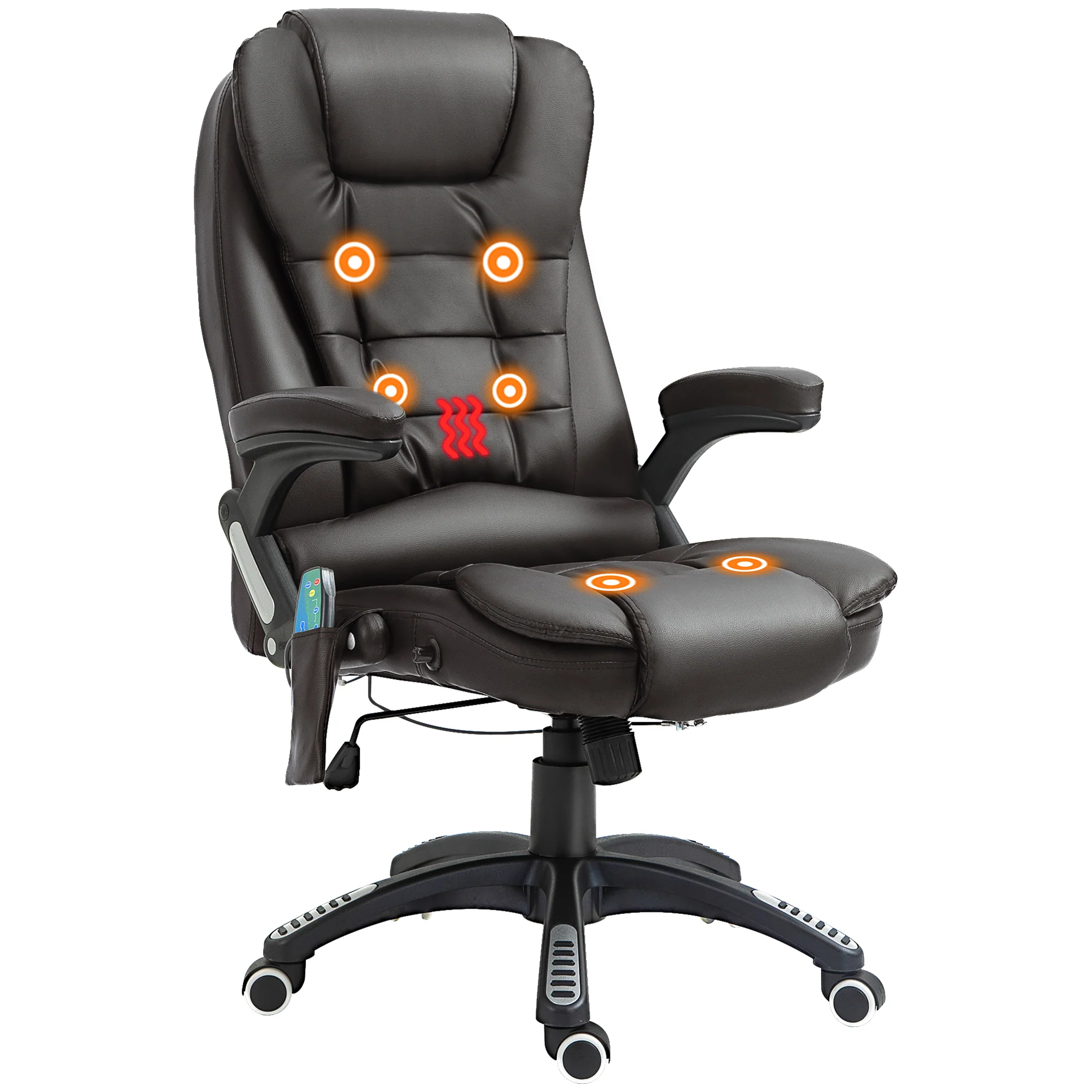 Executive bureaustoel met massage en verwarming, PU-leder hoge rugleuning bureaustoel, bruin
