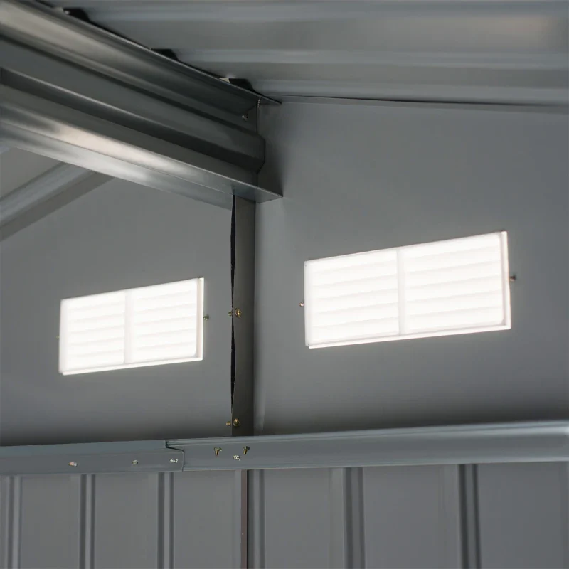 2025 Outsunny Opbergschuur van Gegalvaniseerd Staal met Dubbele Schuifdeur 9ft x 6ft �C Grijs
