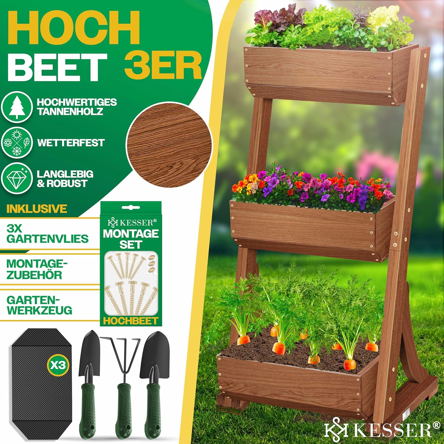 KESSER  Plant Staircase Herbs Flowers in Stair Shape Herb Garden Flower Boxes Including Root Cloth Bed for Plants for Patio, Balcony and Garden (5 Shelves, Brown)