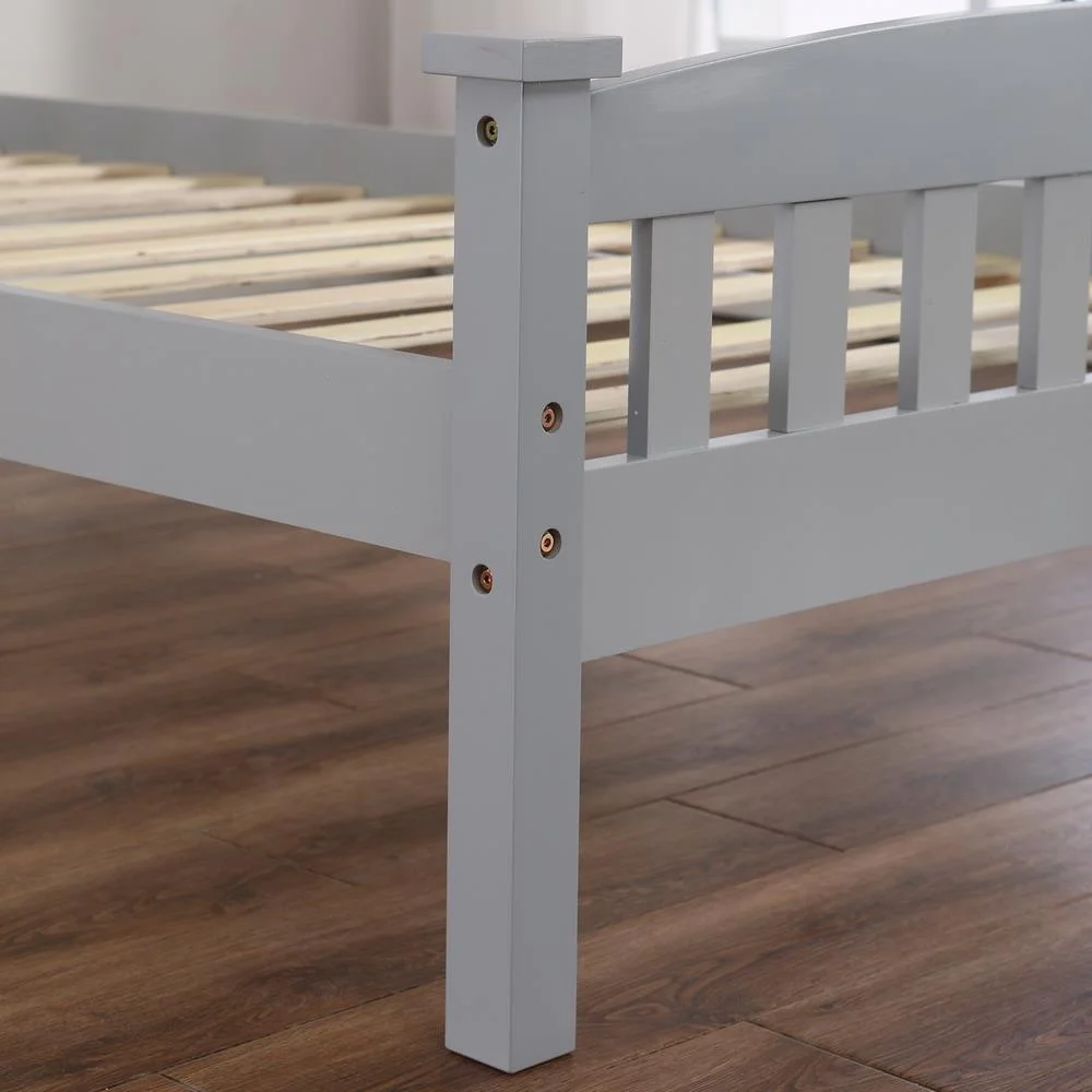 Ktaxon Verticaal Houten Bedframe voor Slaapkamer met Hoofdbord en Voetbord, Grijs, Eenpersoonsmaat