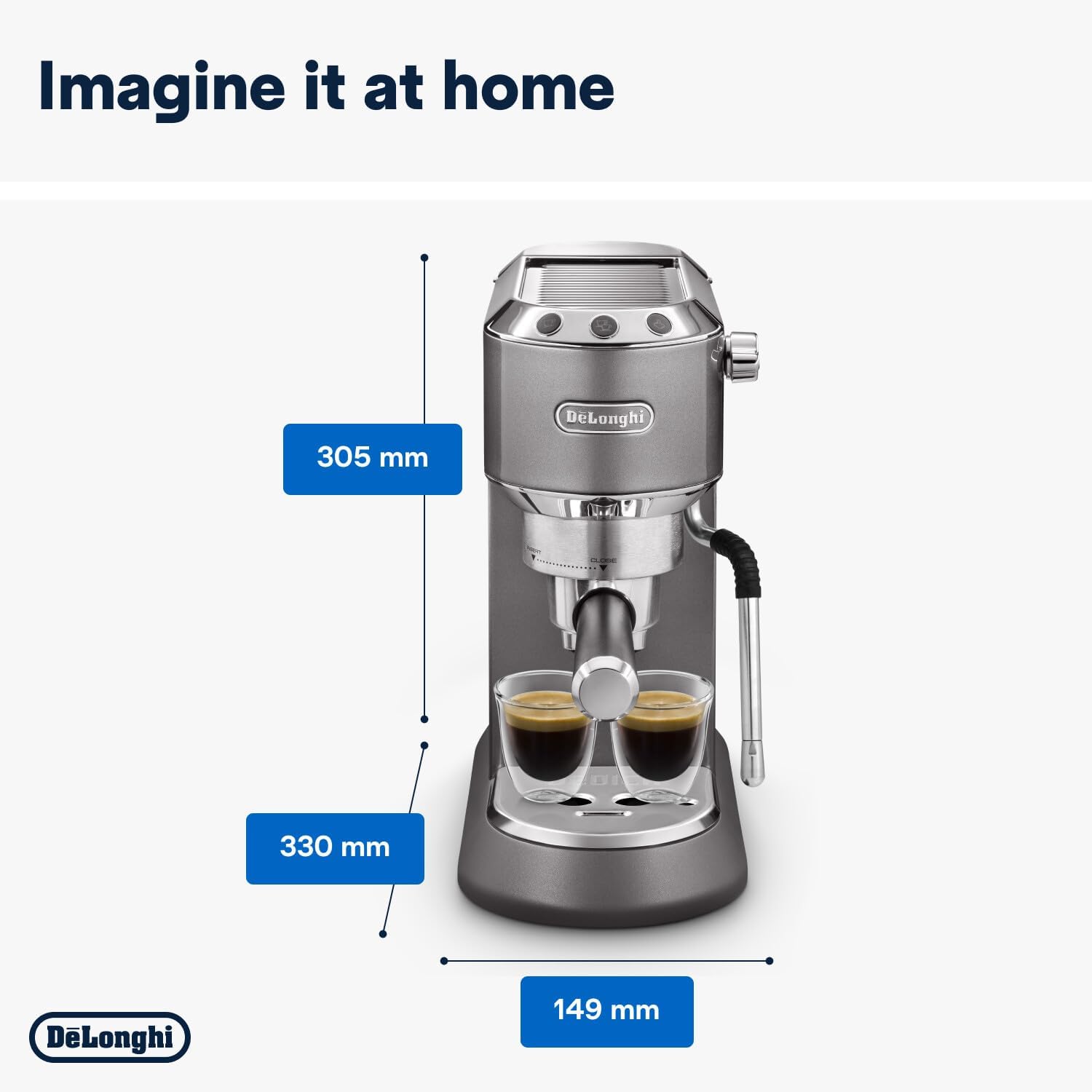 De'Longhi Dedica Style, Traditional Pump Printing Espresso Machine, Coffee and Cappuccino Maker, EC685M, Silver