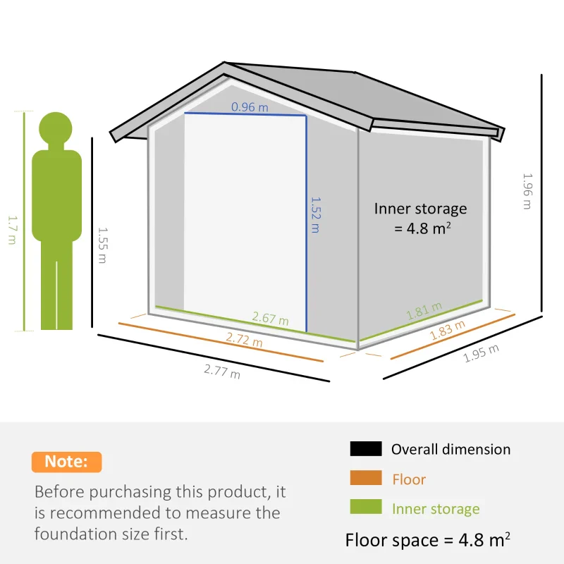 2025 Outsunny Opbergschuur van Gegalvaniseerd Staal met Dubbele Schuifdeur 9ft x 6ft �C Grijs