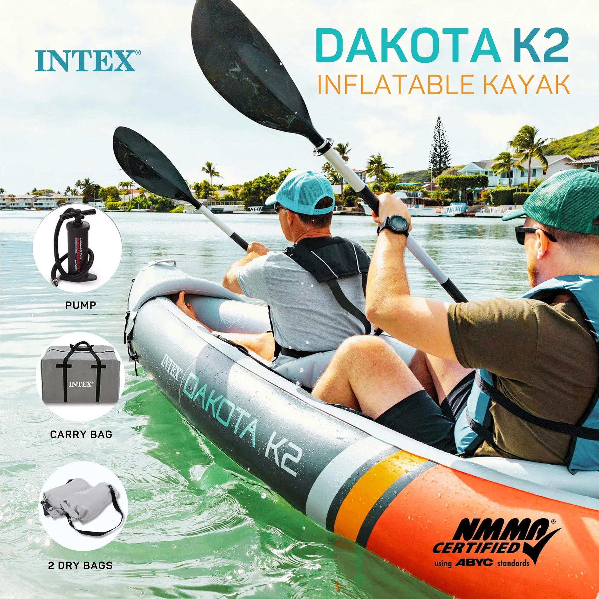 2025 Intex Dakota K2 Vinyl Opblaasbare Kajak voor 2 Personen, met Peddels en Pomp �C Open Doos