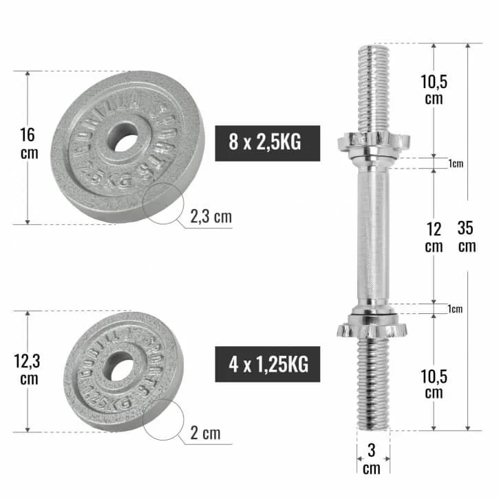 2025 Kurzhantelset Gusseisen 30 kg Silber